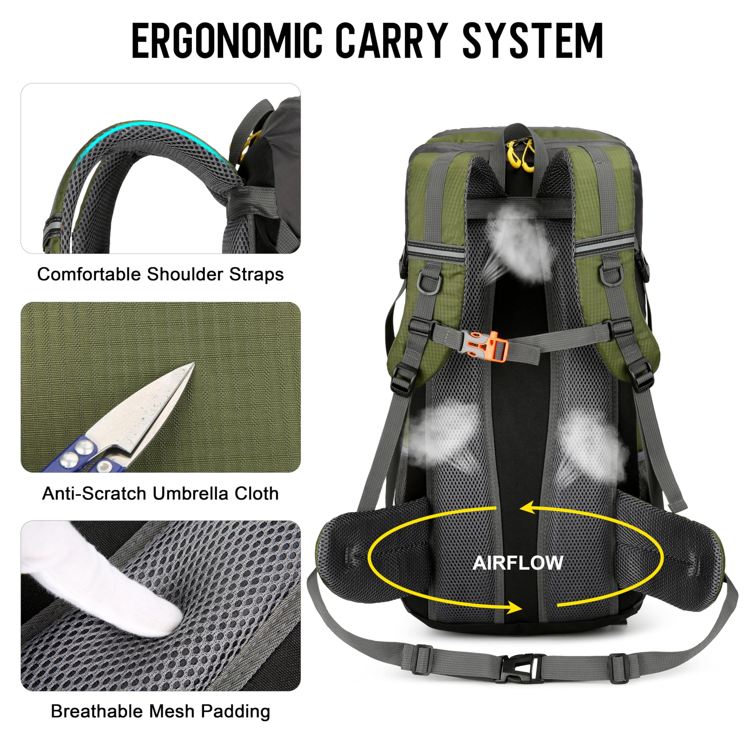Zaino da trekking da 50 l, impermeabile, borsa multifunzione con copertura antipioggia, zaino di grande capacità, per uomo e donna, alpinismo, arrampicata, viaggi,