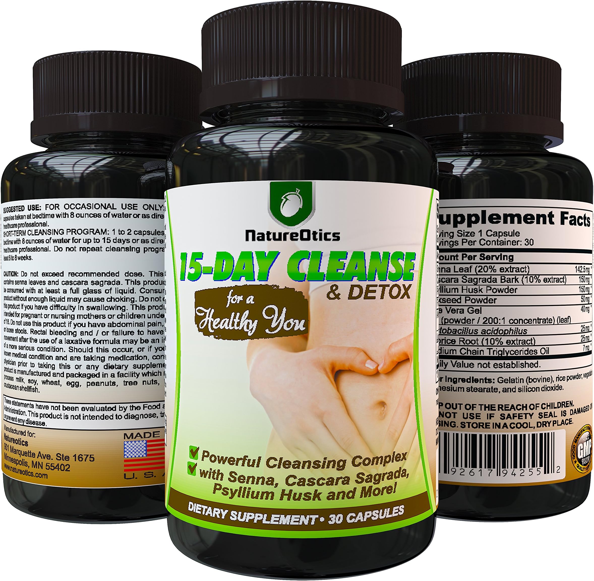 Best 15 Day Cleanse, with Senna, Psyillium Husk,Lactobacillus Acidophilus, Flaxseed Powder, Cascara Sagrada, 30 Count by NatureOtics