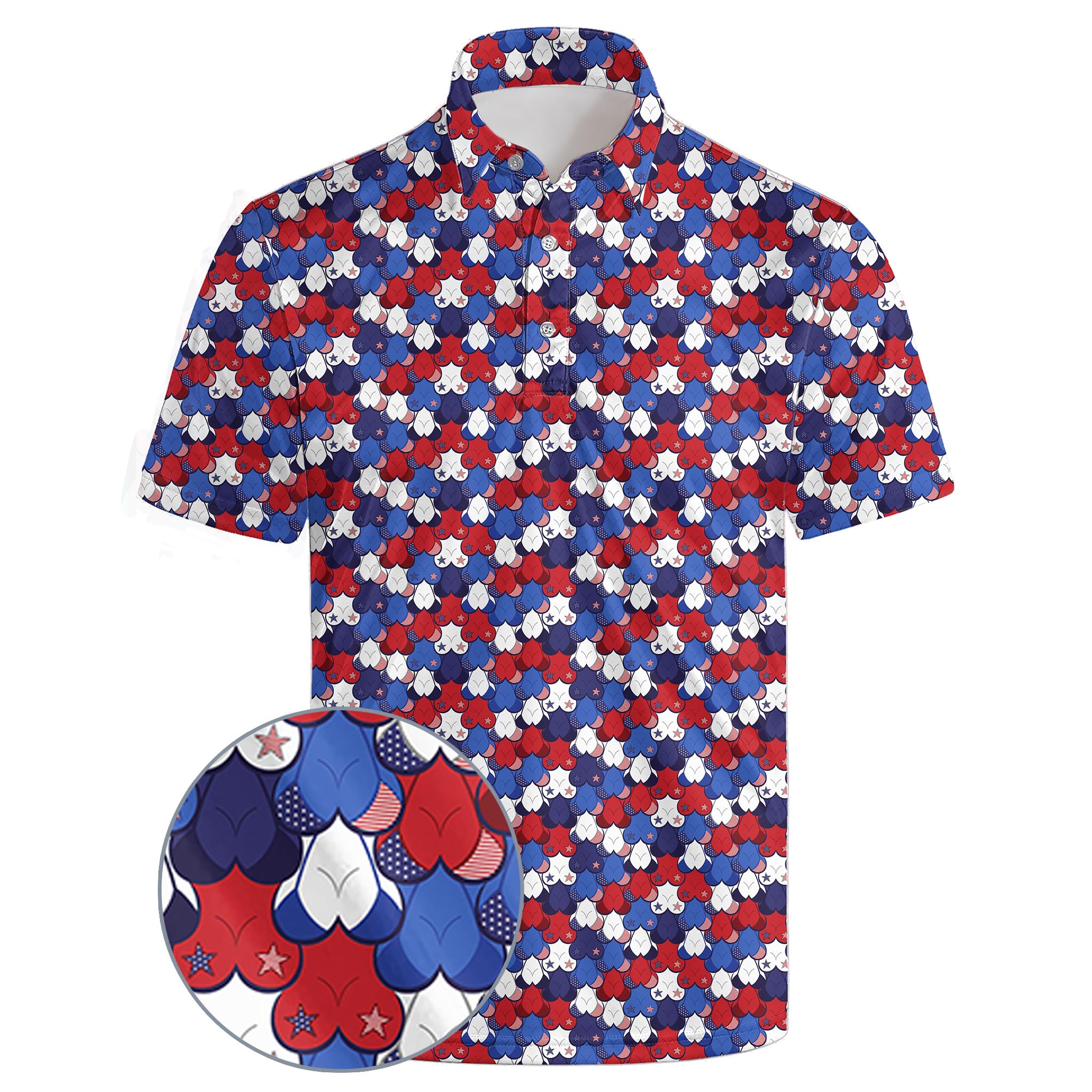 wunjqen Funny Golf Shirts 4th of July Shirts for Men American Flag Golf Shirt Patriotic USA Shirts with Red White and Blue Independent Day XL