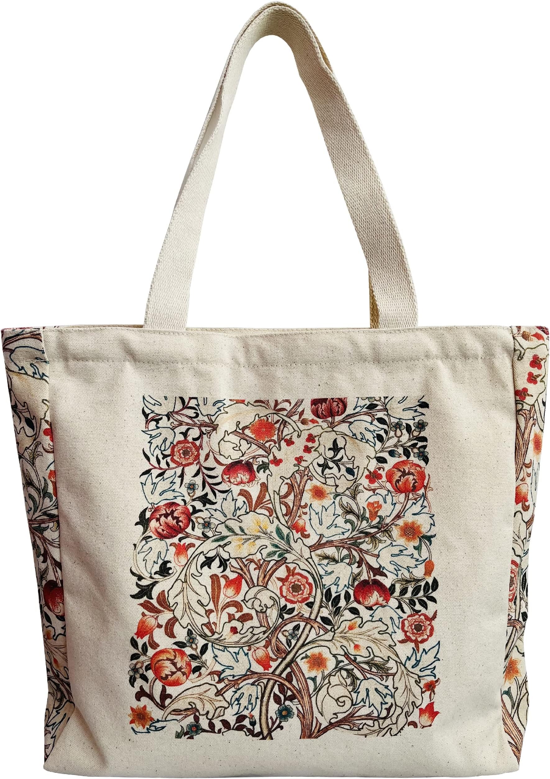 HaoHakkaCanvas Tote Bag Aesthetic Vintage Cute Tote with Zipper Pockets Valentines Christmas Gifts for Women Girls