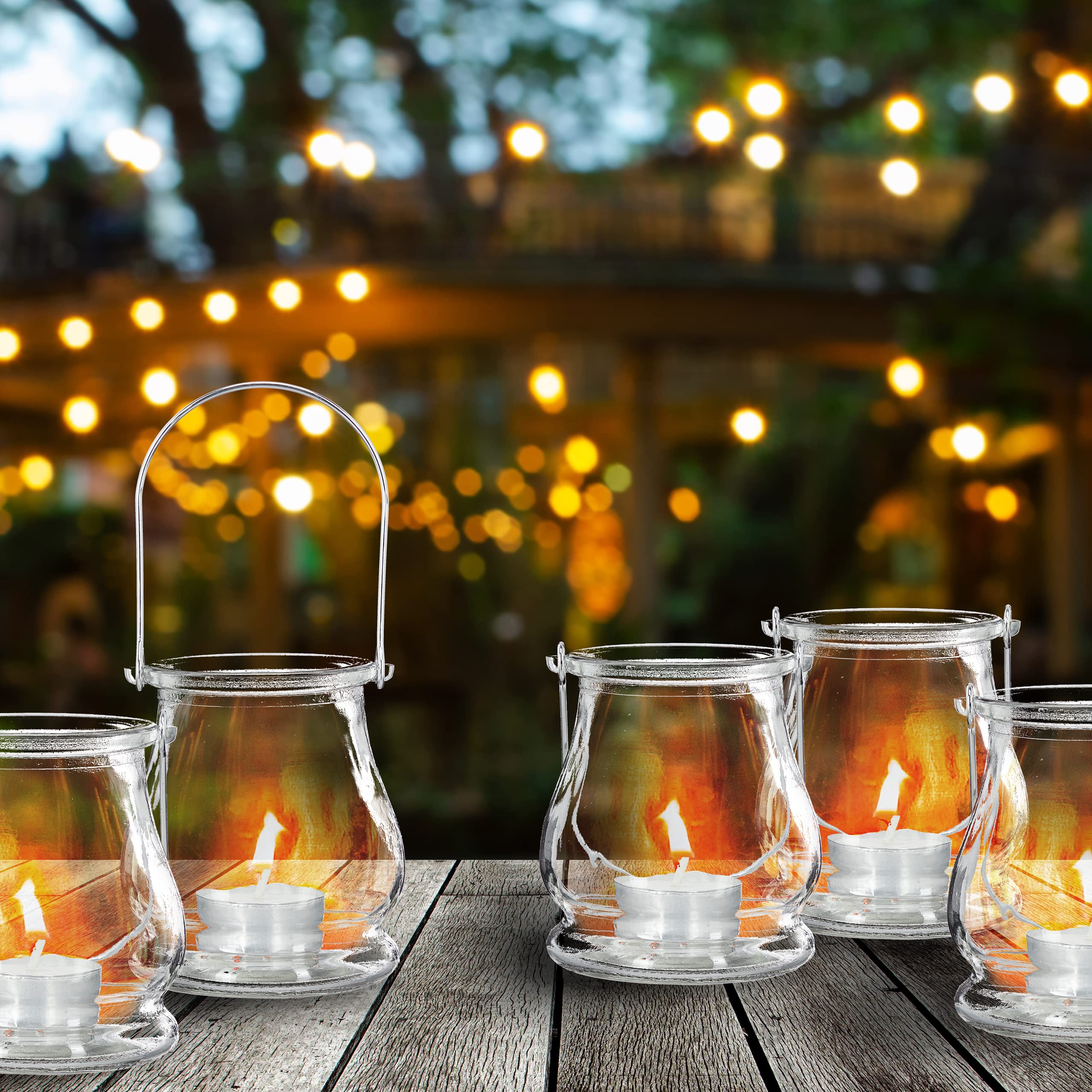 Relaxdays Set de 12 Portavelas Cristal, Asa para Colgar, Interior y Exterior, Porta Velas de Té, 10x8,5cm, Transparentes