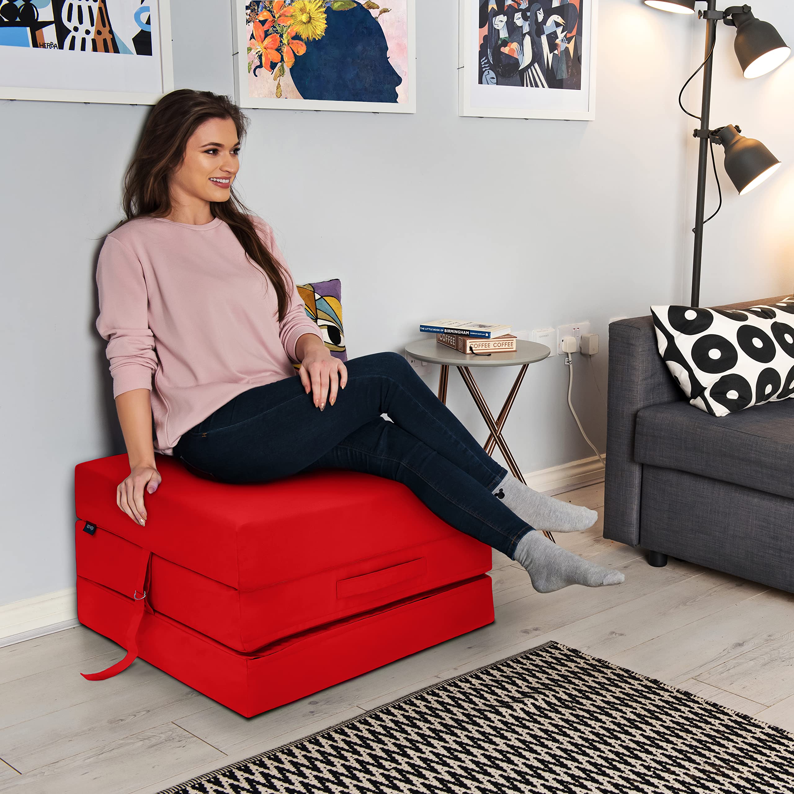 Rouge résistant à l'eau Fold Out Z Lit Cube Matelas avec fermeture