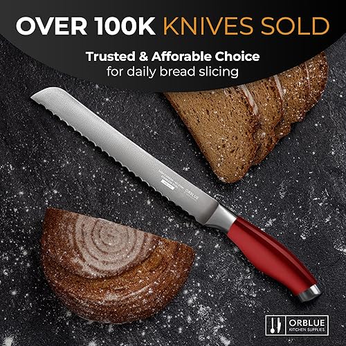 Miniatura 7 de Orblue Cuchillo de pan dentado, cortador de pan de acero inoxidable ultra afilado de grado profesional, corta panes gruesos sin esfuerzo (hoja de 8