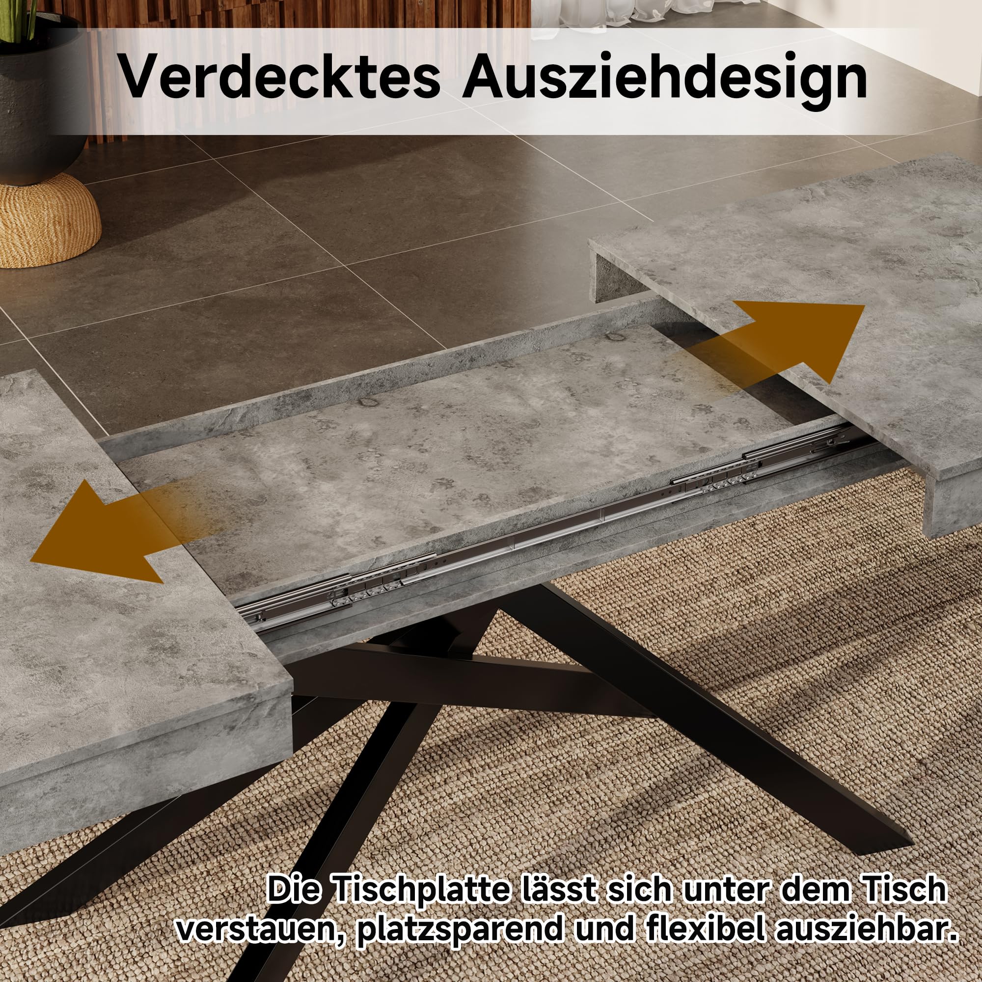 SACOOL Tavolo da pranzo allungabile, 140/180 x 80 cm, adatto per 6-8 persone, forma destra, tavolo ispessito, gambe in metallo, stile semplice, tavolo per sala da pranzo, cucina, soggiorno, grigio