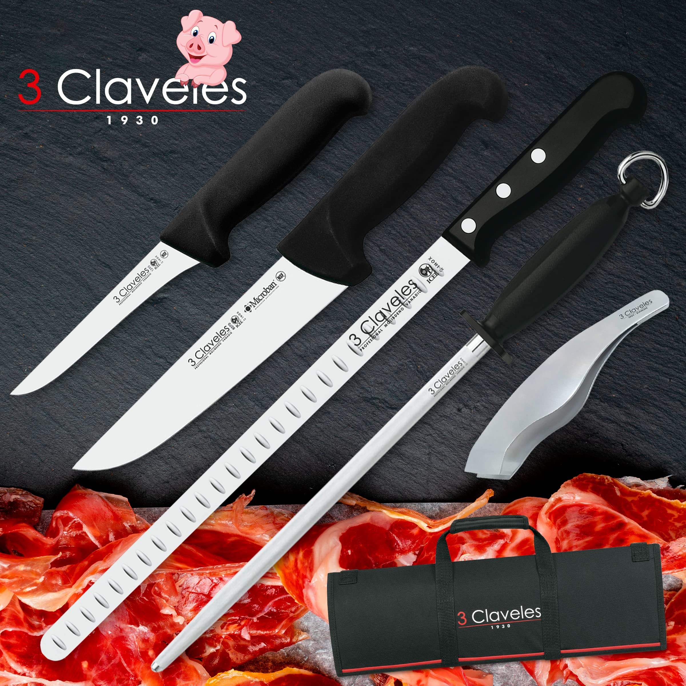 Juego de Cuchillos Profesionales Selección Master Chef, Jamonero Alveolado 29 cm y Accesorios (MASTER2)