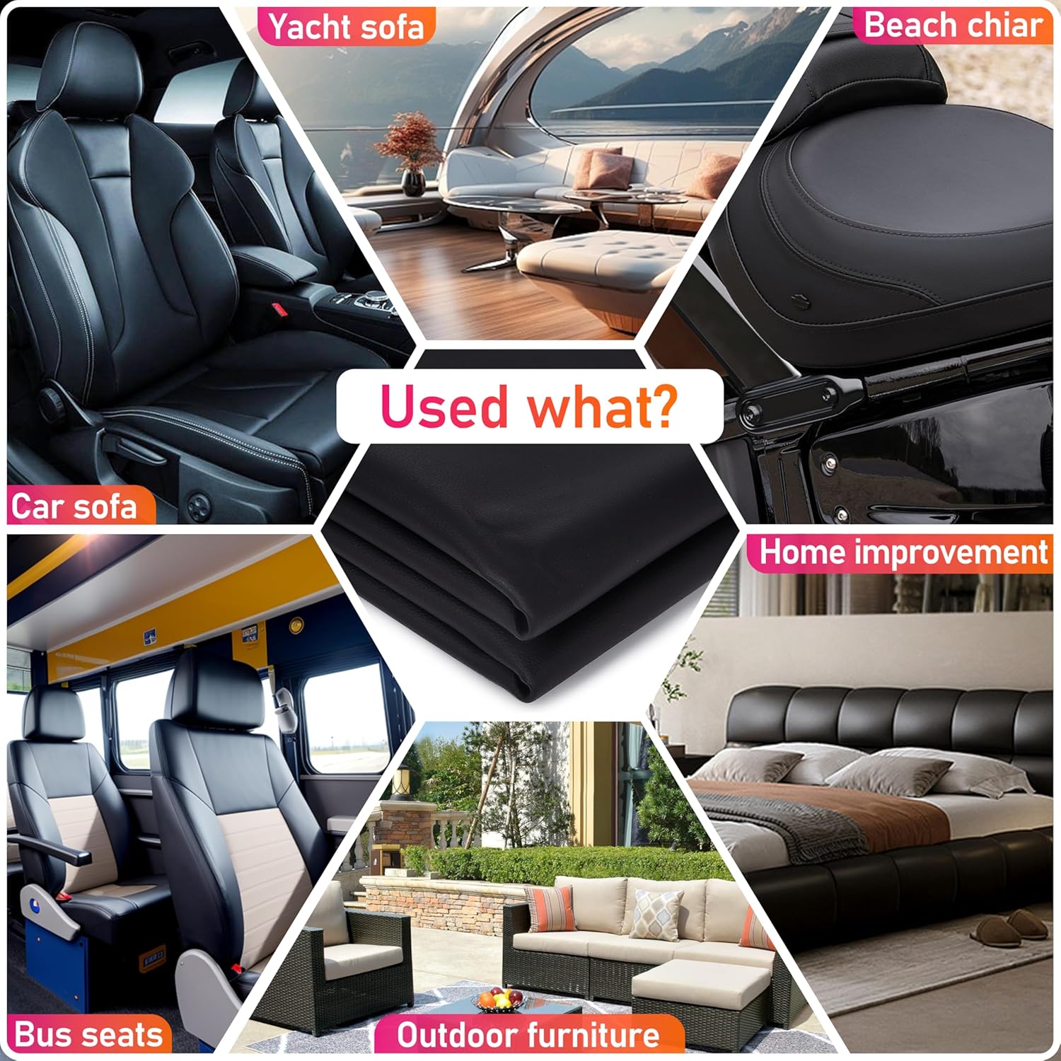 Marine Vinyl Upholstery Faux Leather: Meneng Black Grain Faux Leather 54"x72" Marine Vinyl Fabric Waterproof Durable for DIY Upholstery Boat Car Sofa