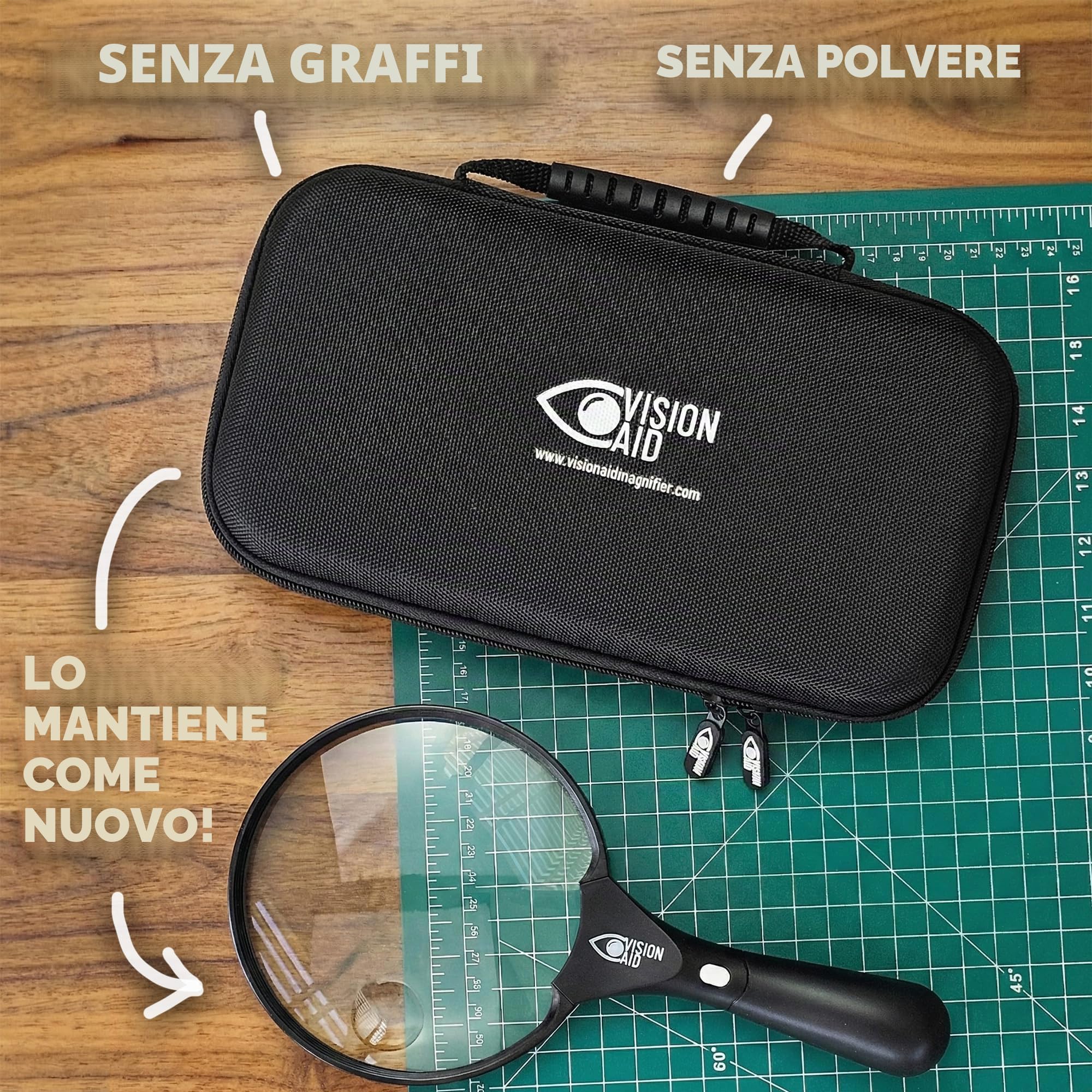 Lente d'ingrandimento grande da 14 cm con luce LED (ricaricabile tramite USB), custodia rigida, supporto, grande lente d'ingrandimento illuminata per gioielli, monete, lettura, anziani