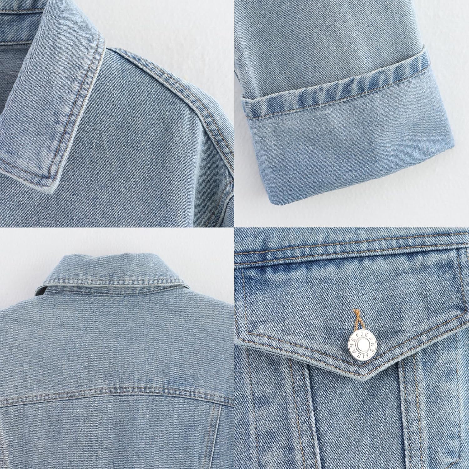 Women's Cropped Denim Jacket Button Up Long Sleeve Turn-Up Cuff Jean Jacket Women Coat - Image 6