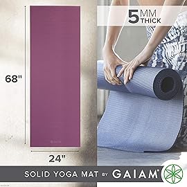 Gaiam Yoga Mat Premium Solid Color Non Slip Exercise & Fitness Mat for All Types of Yoga, Pilates & Floor Workouts, Sugar Beet, 5mm (05-64029)
