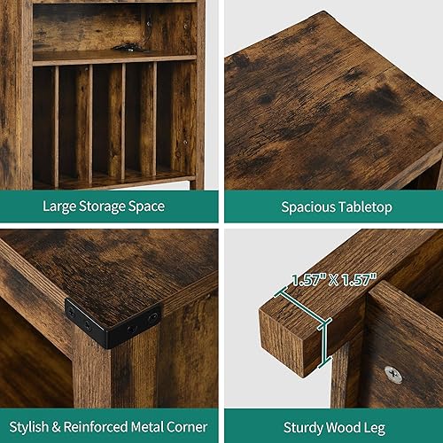 Miniatura 7 de YITAHOME Soporte grande para tocadiscos con tomas de corriente y luces LED, mesa de almacenamiento de discos de vinilo con estante de exhibición con