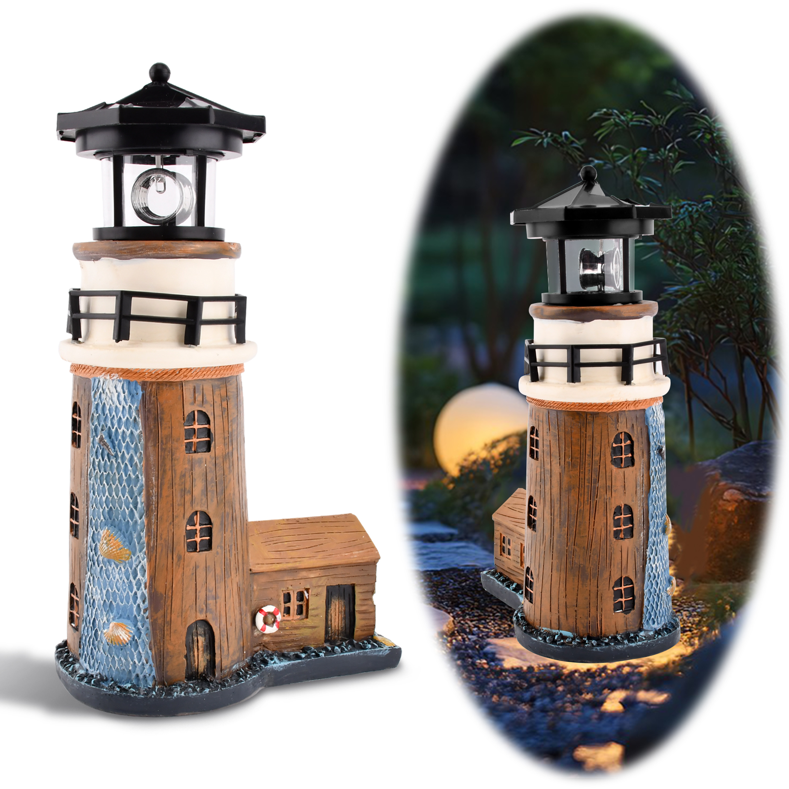 Faro Solar Decorativo FTVOGUE Para Exterior - Luz LED Giratoria, Impermeable IP44, 10.5x10.5x11 Cm