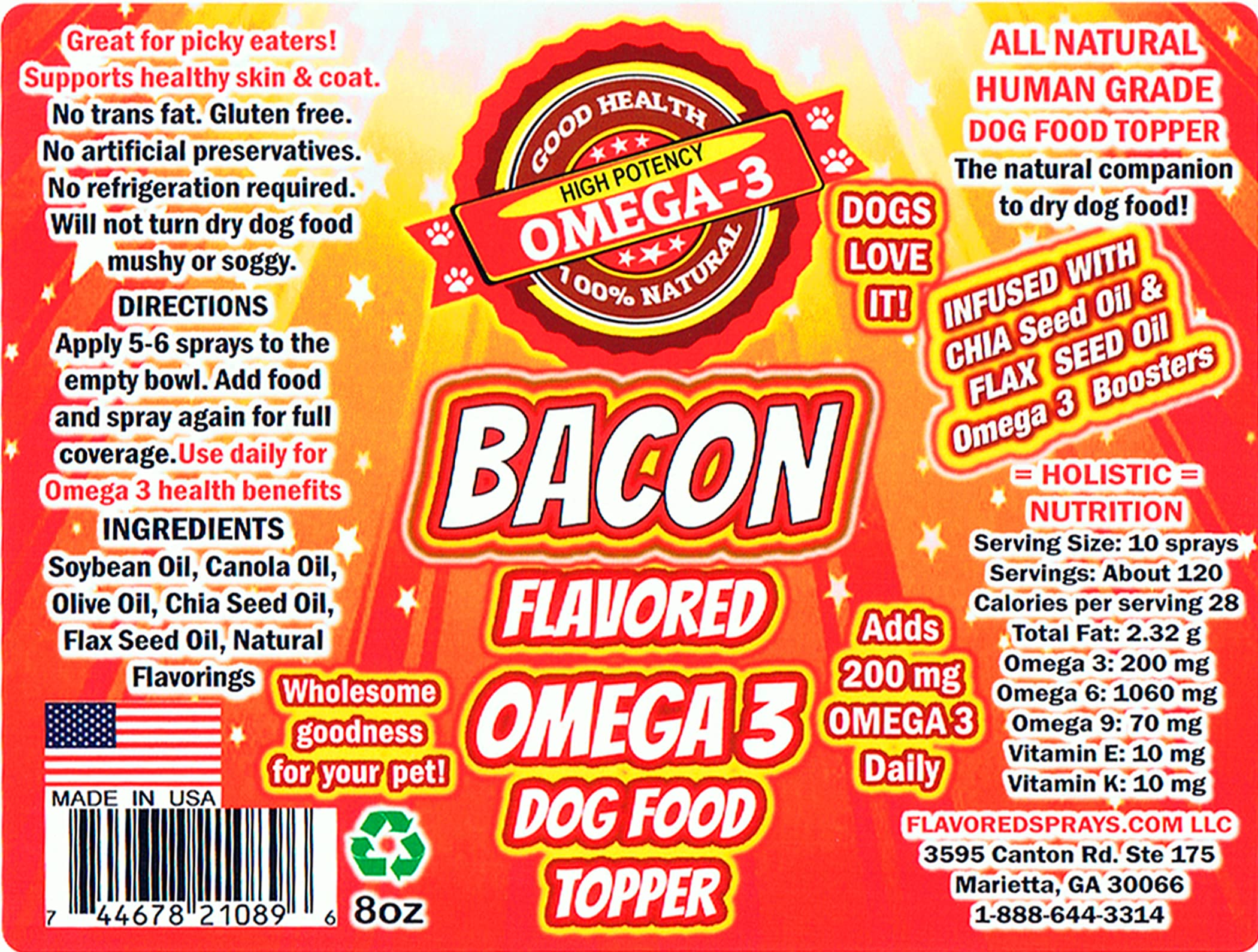 Flavored Sprays Bacon and Beef Flavored Omega 3 Sprays,All Natural,no Artificial Ingredients,Made in The USA