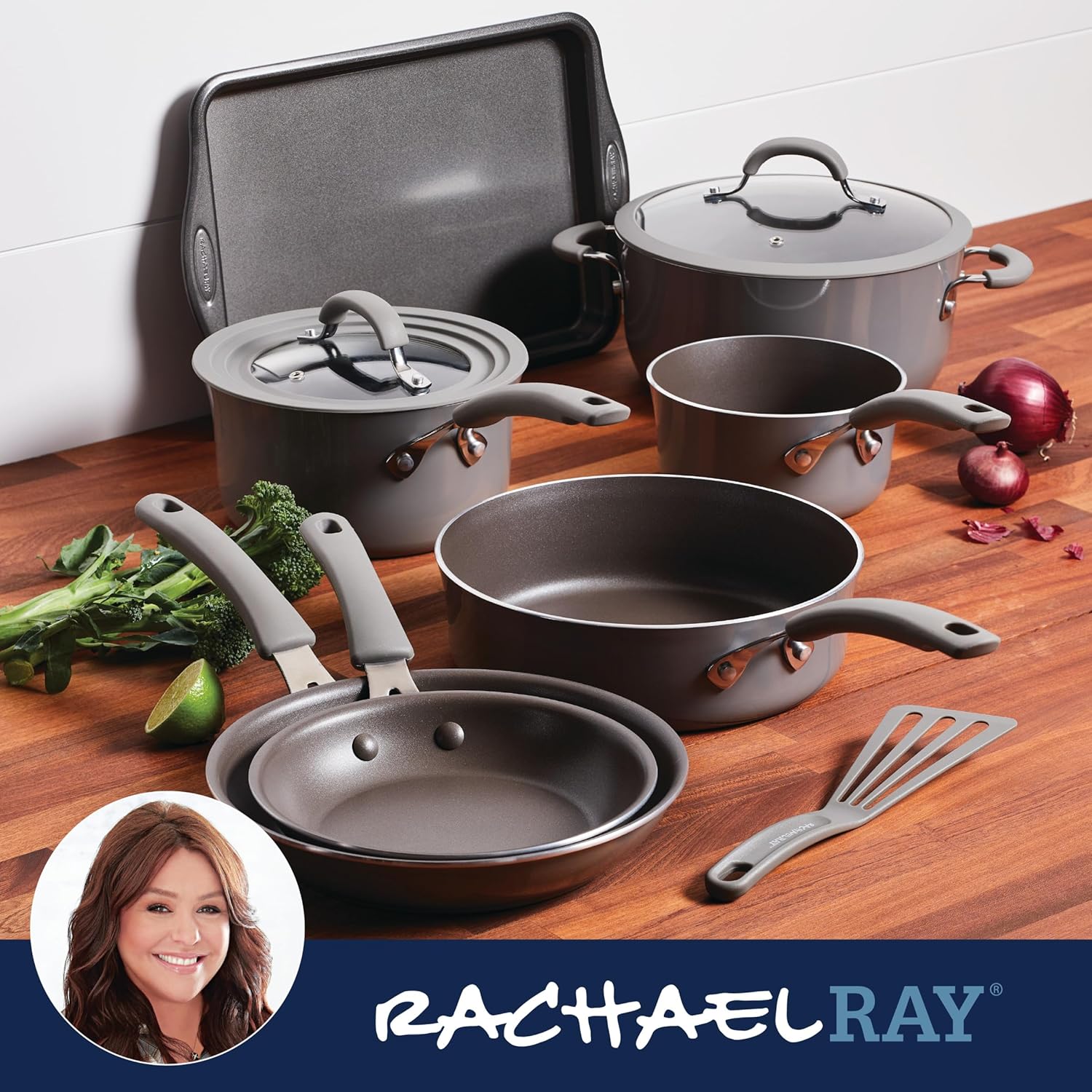 Rachael Ray Cook + Create Nonstick Cookware/Pots and Pan Set, 10 Piece, Gray - Image 8