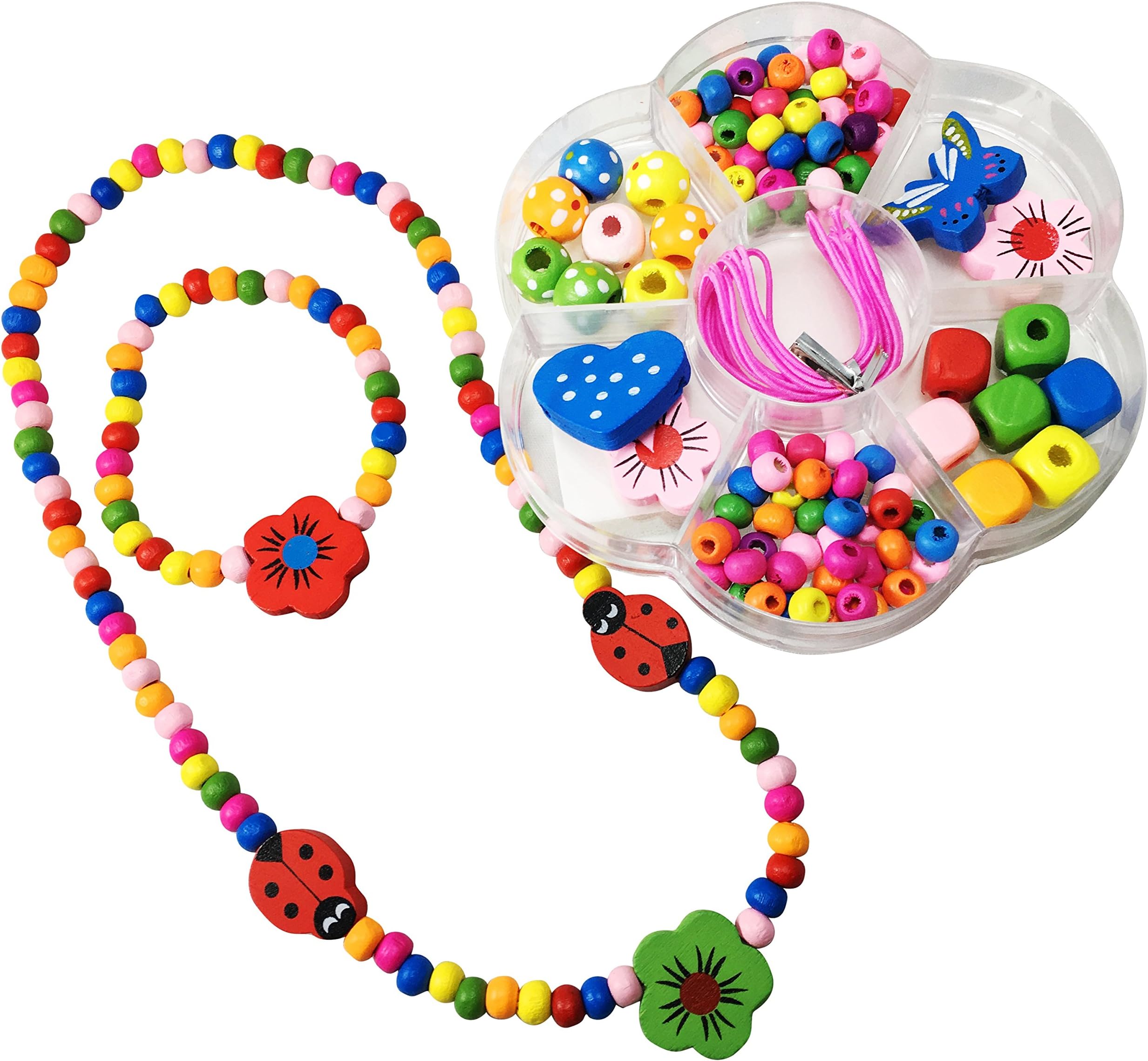 Spinnaker Collection Kids Wood Bead Craft Kit - Plus - Finished Necklace and Bracelet Set Children's Friendship Package, wear one Set and Make a Second.