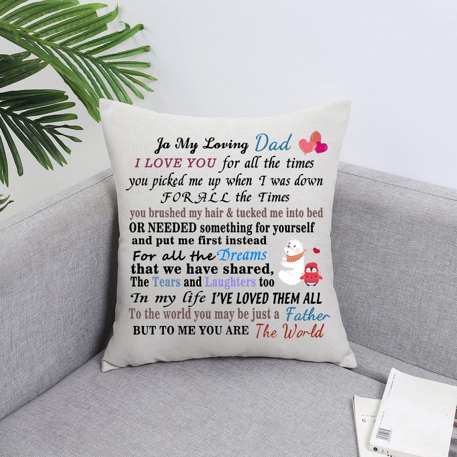 Dad Gift Throw Pillow Cover - 18x18 Inch Linen, Heartfelt Message From Daughter/Son