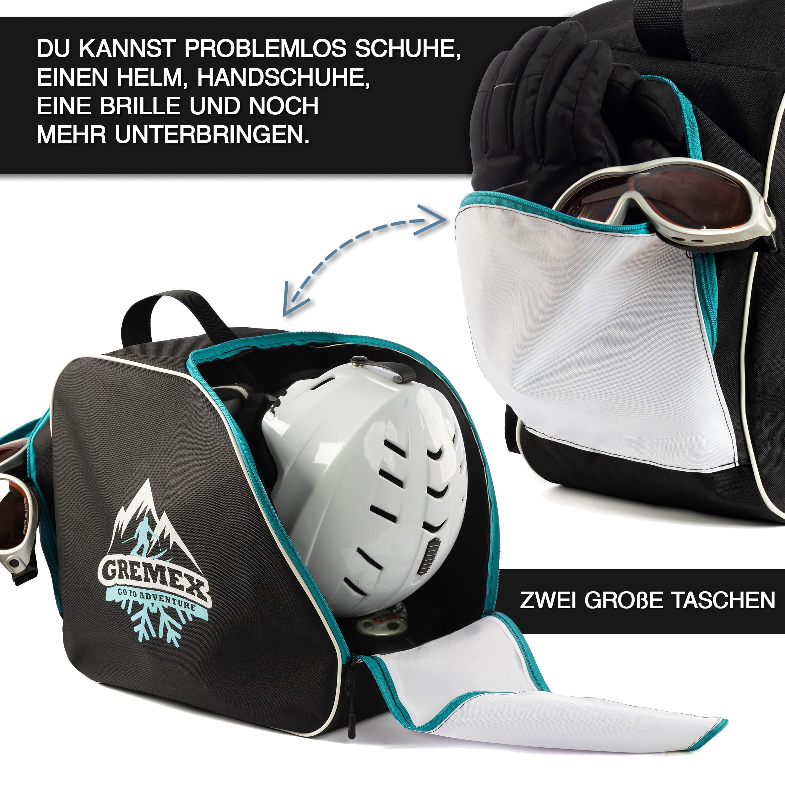 Juego de bolsa para esquís y bolsa para botas de esquí, bolsa de esquí resistente, bolsa impermeable para botas de esquí con casco, bolsa para 1 par de esquís, bolsa para botas de esquí con