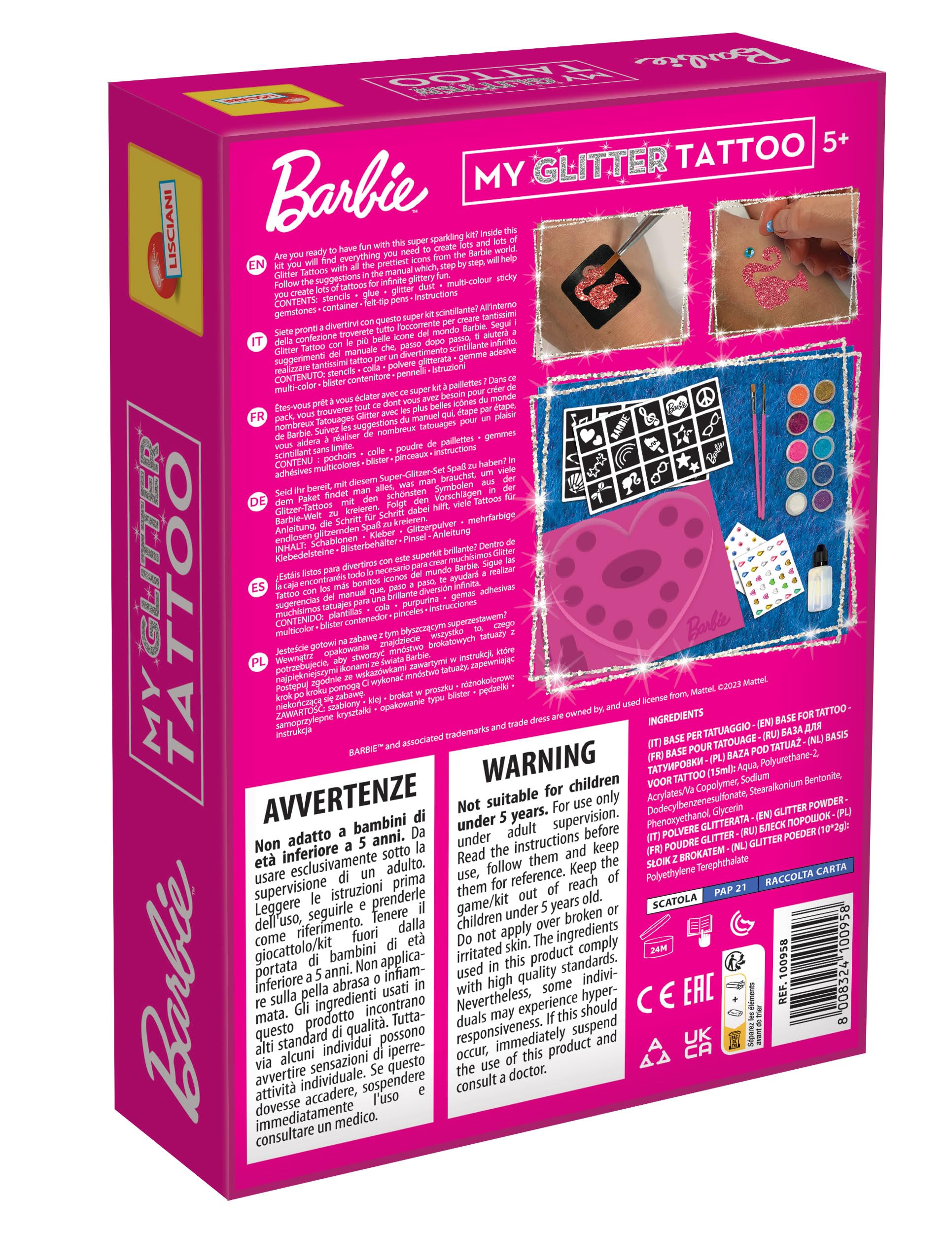 Lisciani Gry - Barbie My Glitter Tattoo, Kwiatowy Kolor Meine Scientillant-Tatuaggi, S, 100958