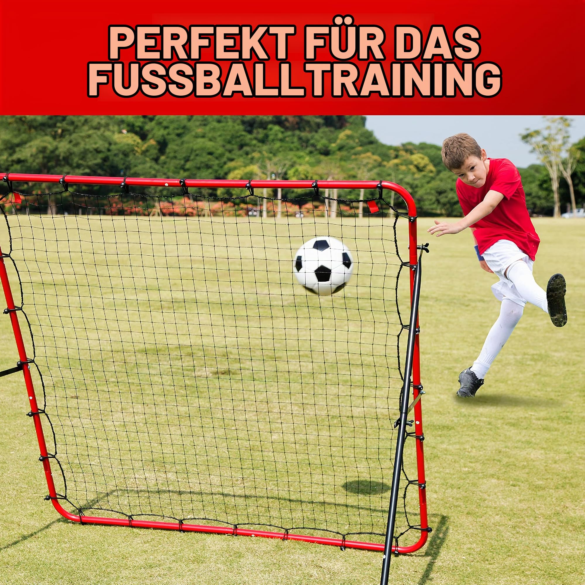 NET PLAYZ Rebounder für Fußball - Rebound Netz | Prellwand | Hilfsmittel und Ausrüstung für das Geschicklichkeitstraining für Kinder, Teenager und alle Altersgruppen – Kick-Back/tragbar (150 x 150 cm)