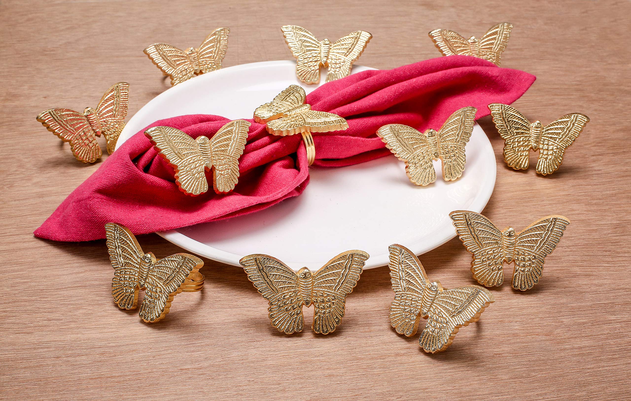 Elegante juego de 12 servilleteros | Servilleteros de mariposa de oro cepillado para bodas, cenas, decoración de mesa de comedor y eventos especiales | Fácil de limpiar, duradero y versátil ALPHA