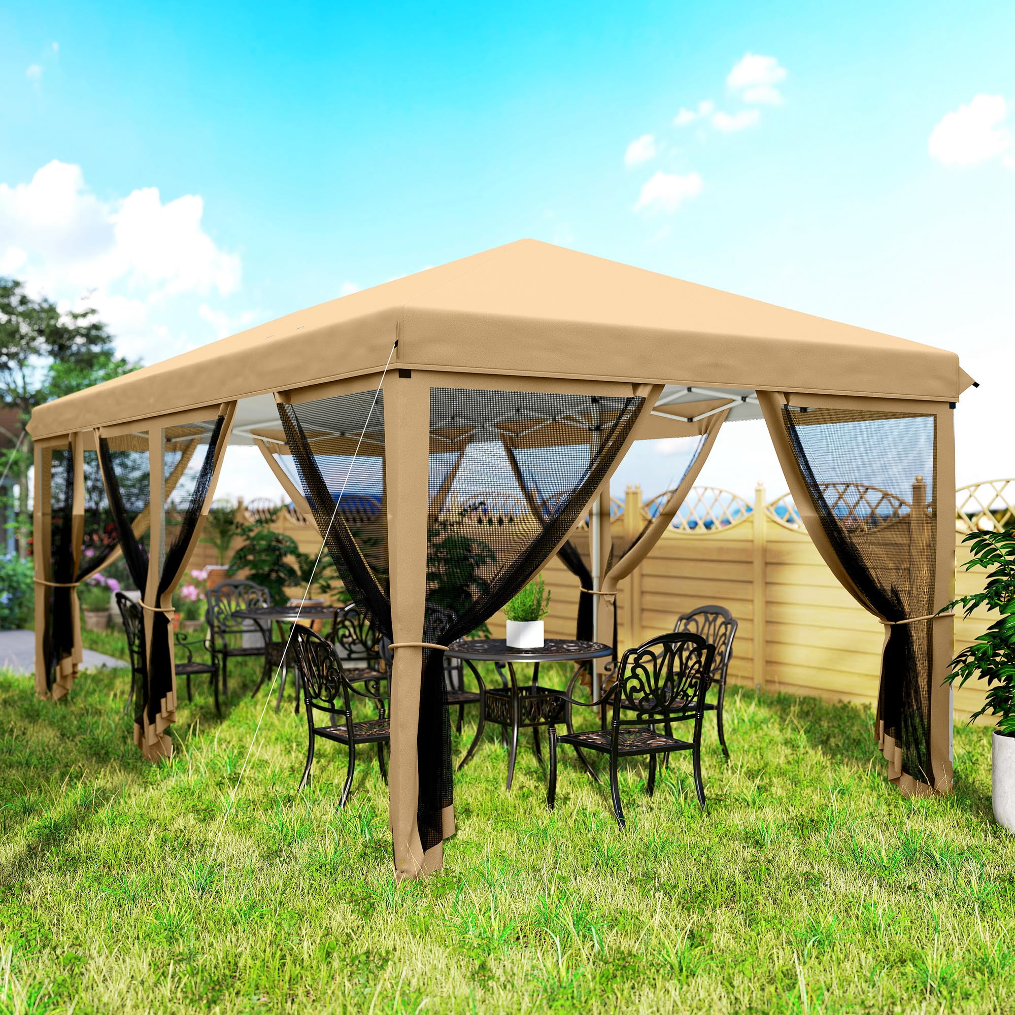 Outsunny Gazebo Pieghevole 6x3 Pop Up con Zanzariere, Acciaio, Tessuto Oxford, Beige
