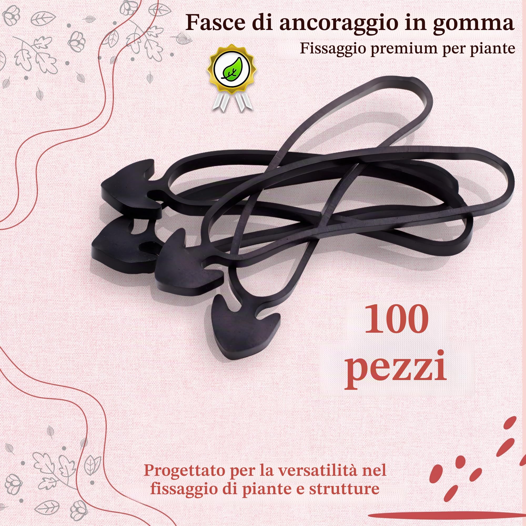 DOJA Industrial | Gancio Elastico Gomma di 10CM | Pack 100 | Fissaggio Elastici con Gancio Ancora per Orto Teloni Supporto Piante Pomodori | Tenditore Elastico per Sostegno Tutore Pali o Canne Bambu