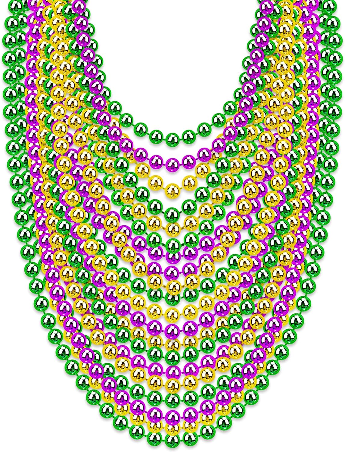 FUNIXY 48PCS Mardi Gras Beads Necklaces Bulk, Green Gold