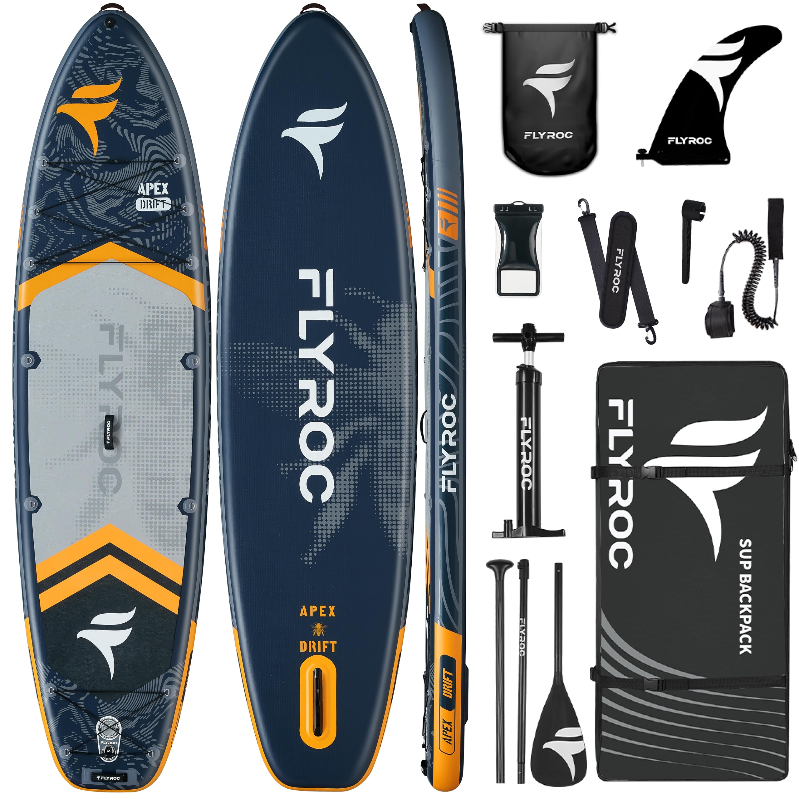 Aufblasbares Paddelbrett, extra breit, 300 kg Kapazität, Stand-Up-Paddle-Board für Erwachsene (3 Stück), stabiles aufblasbares SUP, alle Fähigkeitsstufen, 3 Griffe, 100 l Rucksack, 3 Paddel, 5