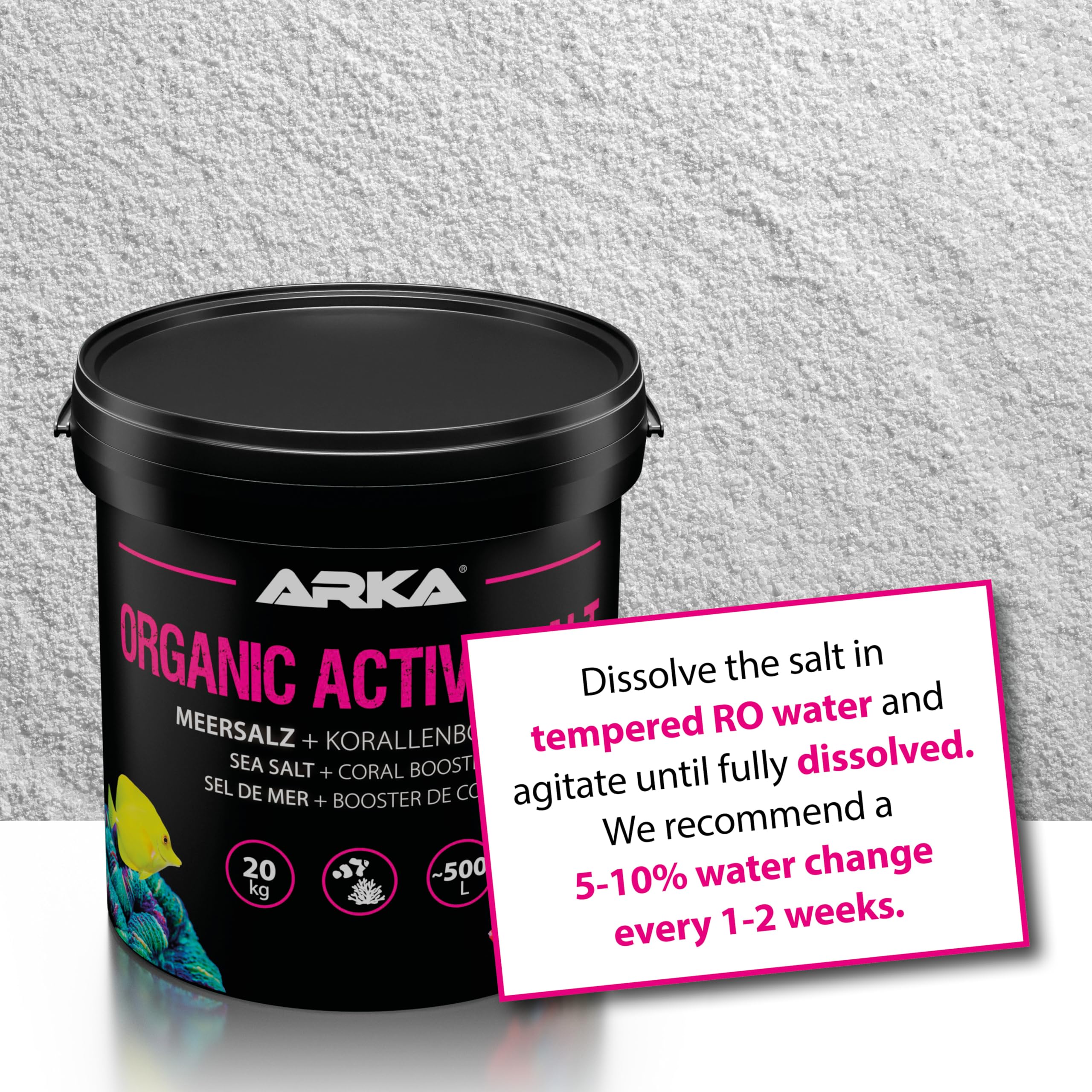 Sel Marin récifal Actif – ARKA Organic Active Salt 10 kg – avec activateurs organiques pour Croissance coraux & Couleurs Vives – sans Phosphate – se dissout Vite – Eau Stable & sûre