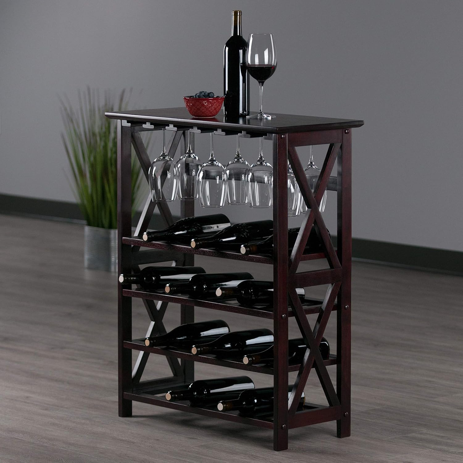 Winsome Rio Wine Rack, 24-Bottle, Glass Hanger