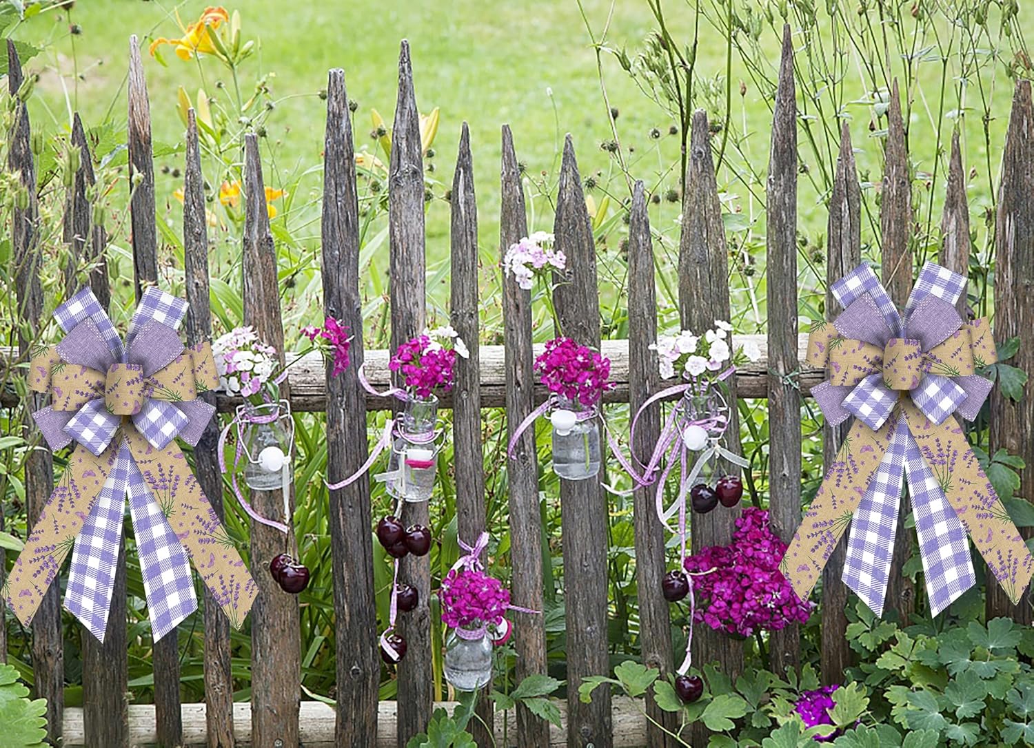 Large Purple Lavender Burlap Plaid Flower Wreath Bow for Front Door, Wall, Party Decor, Spring Summer Decoration Supplies Ornament - Image 5