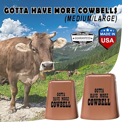 Miniatura 4 de Bevin Bells "Gotta Have More Cowbell" (mediano)  Campana de vaca Kentucky con color cobre  Hecho de acero  Fabricantes de ruido fuerte con mango
