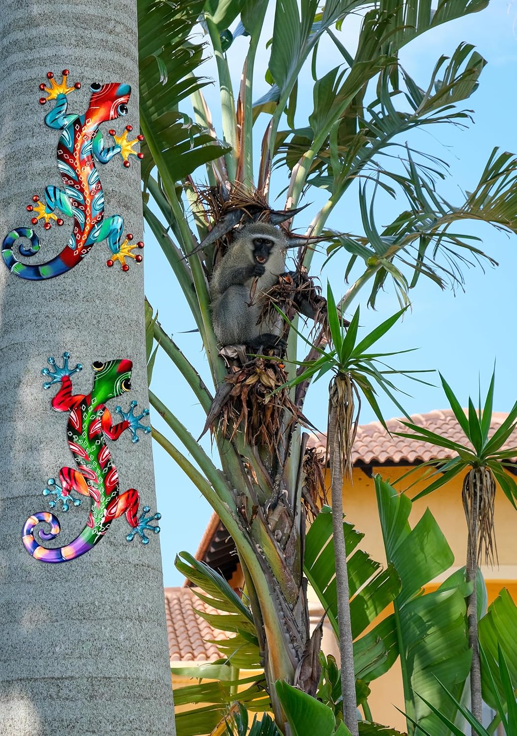 Meduofon Set of 2 Large Metal Gecko Wall Decor, Outdoor Lizard Wall Art Upgrade Handmade Hanging Sculpture Decoration for Indoor Outdoor Home Garden Yard Fence Patio (2PC Large Gecko)