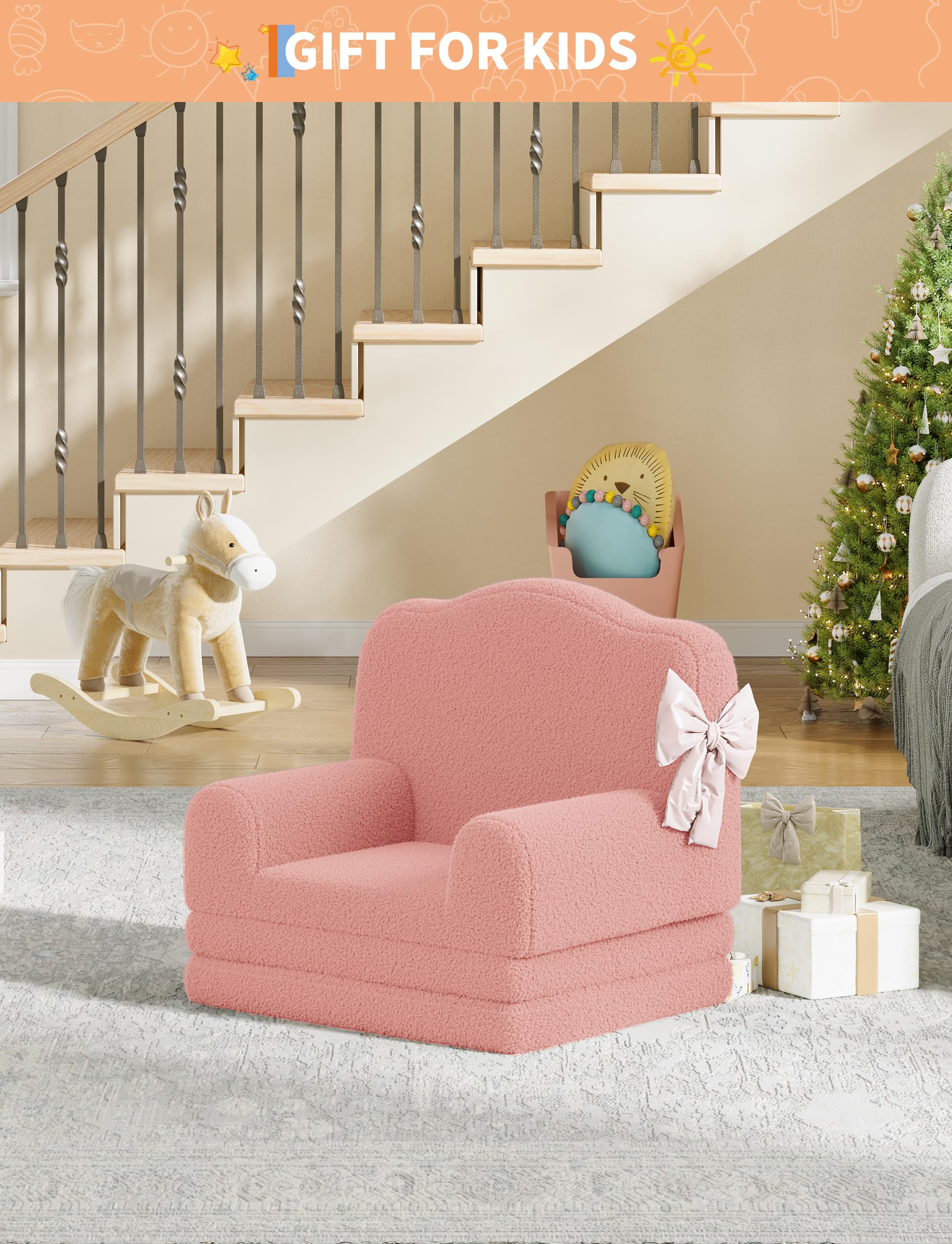 GarveeHome Rosa Kinder-Sessel, Weiches & bequemes Kindersofa für Kinderzimmer, Wohnzimmer, Schlafzimmer & Innenraum, Größe 58 x 45 x 50 cm
