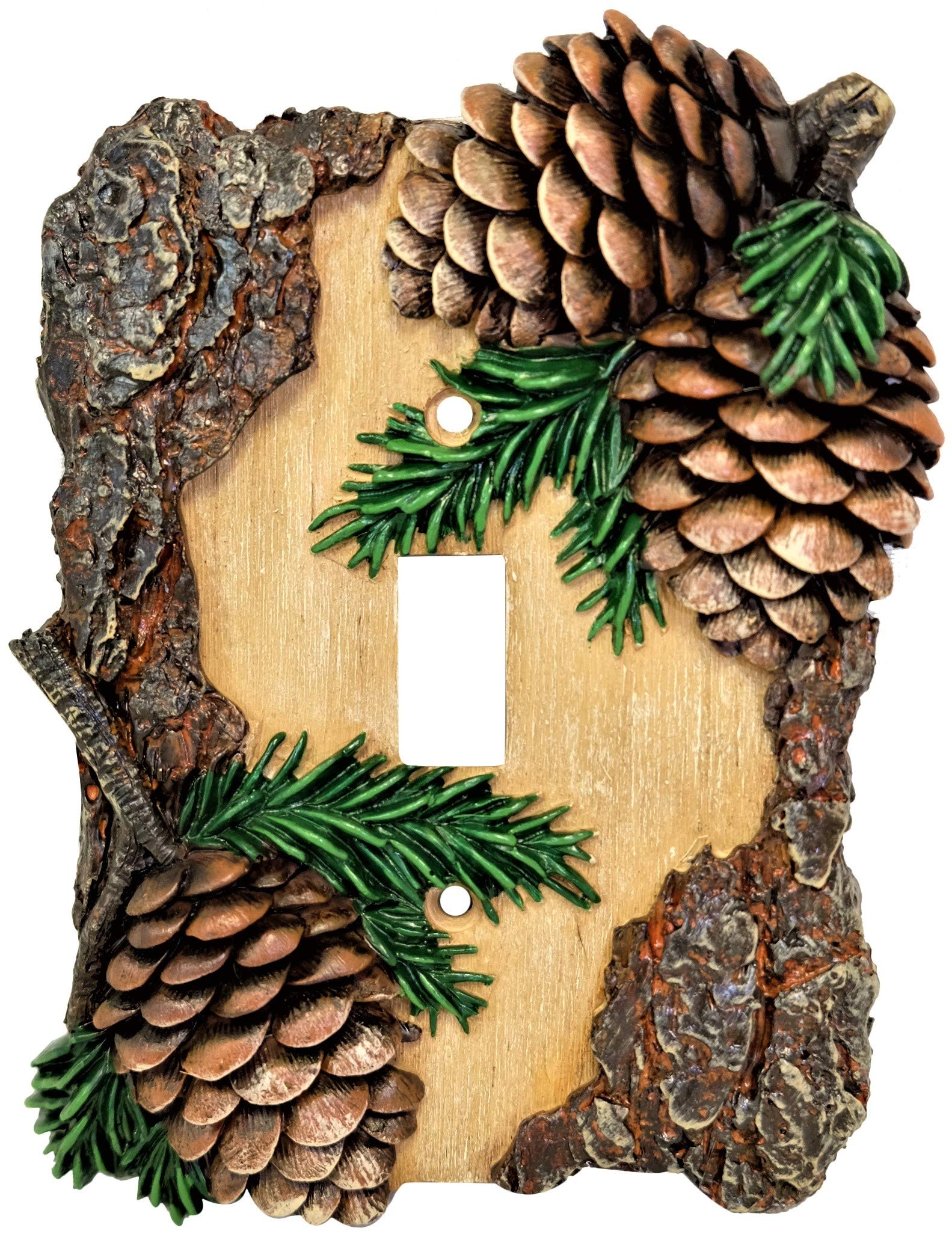 BestGiftEver Pinecone Single Toggle Switch Cover - Decorative Rustic Cabin Lodge Style Electrical Wall Plate for Nature Enthusiasts