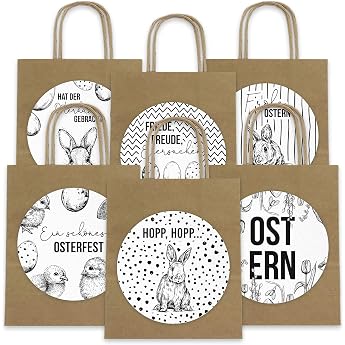 Paper Dragon XXL Gift Bags for Children for Easter   Easter Decoration   Creative Easter Basket with 6 Paper Bags and XXL Stickers 14 cm