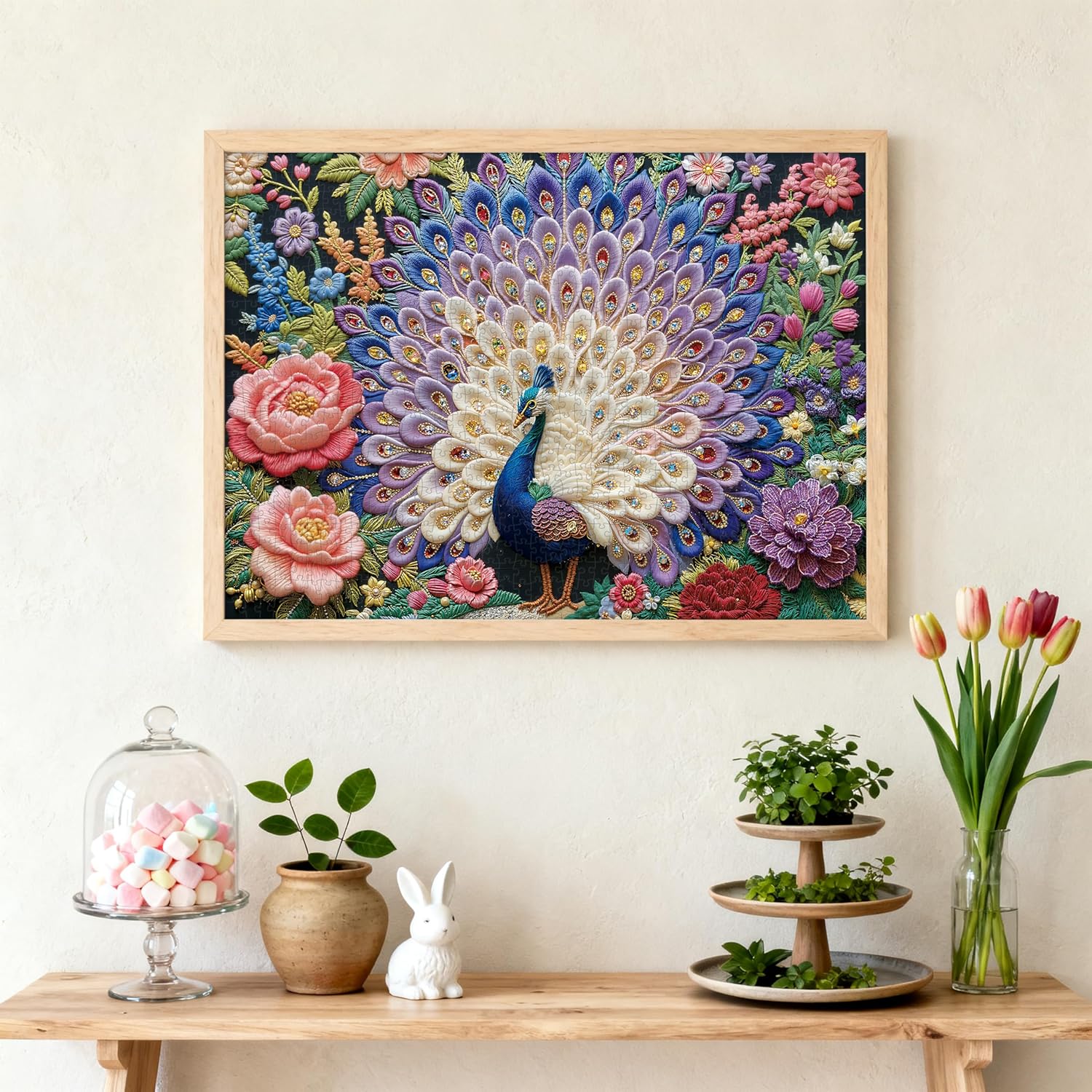 Crystal Peacock Puzzles for Adults 1000 Pieces, Pretty Embroidery Diamond Adults Puzzles,Perfectly Letter on Back No Dust, Matte Finish 3D Embroidery Puzzles Home Decor, 27.5" x 19.7" Gifts Games