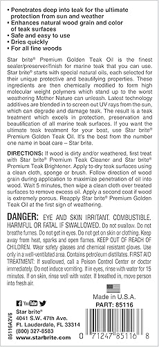 Miniatura 2 de STAR BRITE Aceite de teca dorado de alta calidad conservador manchas sellador protege los muebles de madera y teca para exteriores con protección de