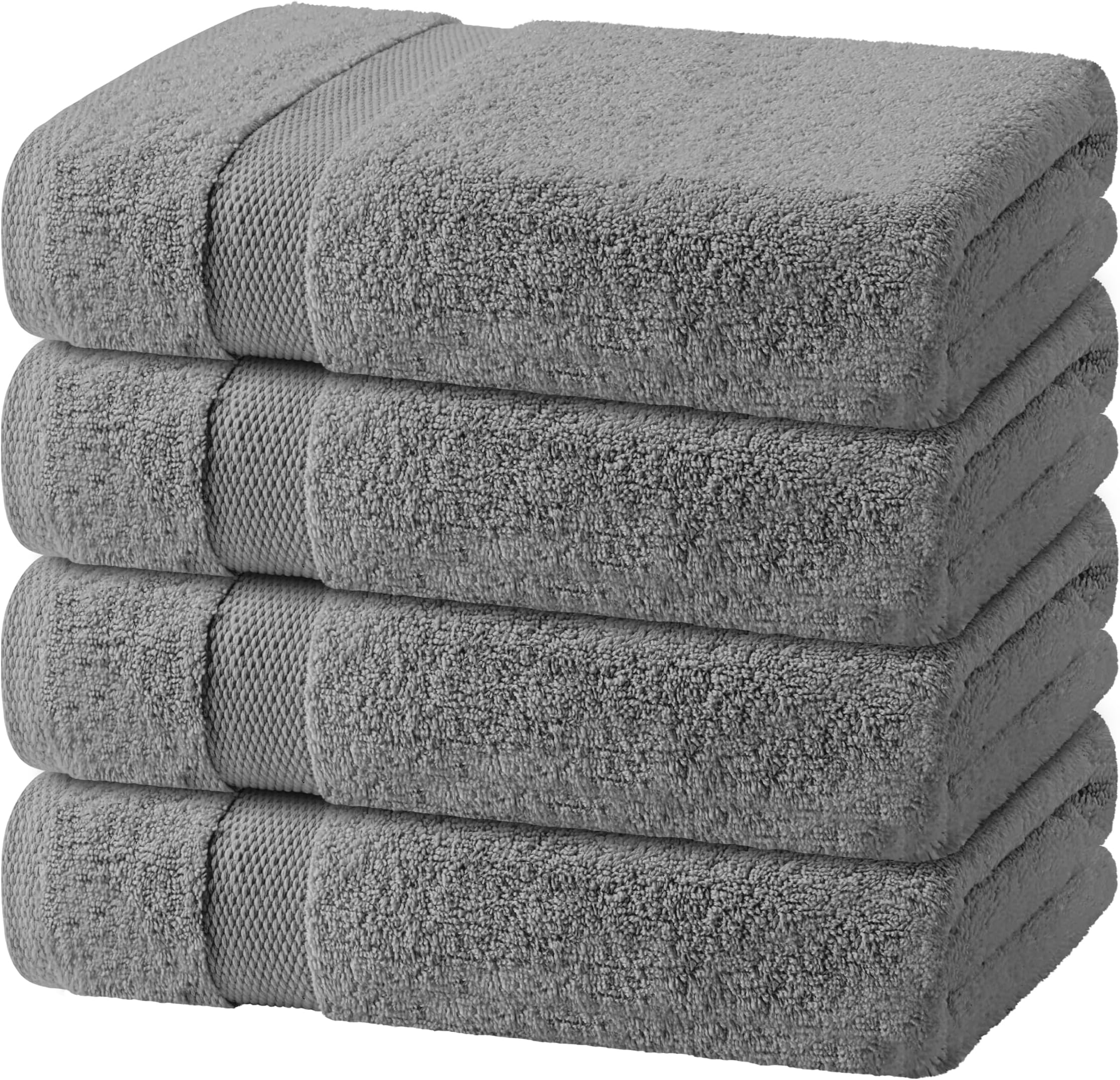 White Classic Light Gray Bath Towels 27x54 Inch, Cotton Towel Set for Bathroom, Hotel, Gym, Spa, Soft Extra Absorbent Quick Dry 4 Pack