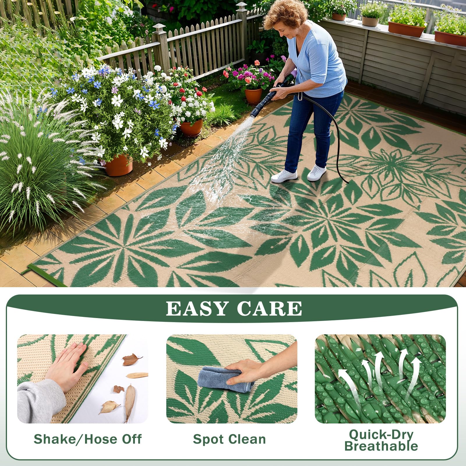 Tappeto da Esterno Impermeabile UV 150x245 cm Verde Reversibile per Terrazza Balcone