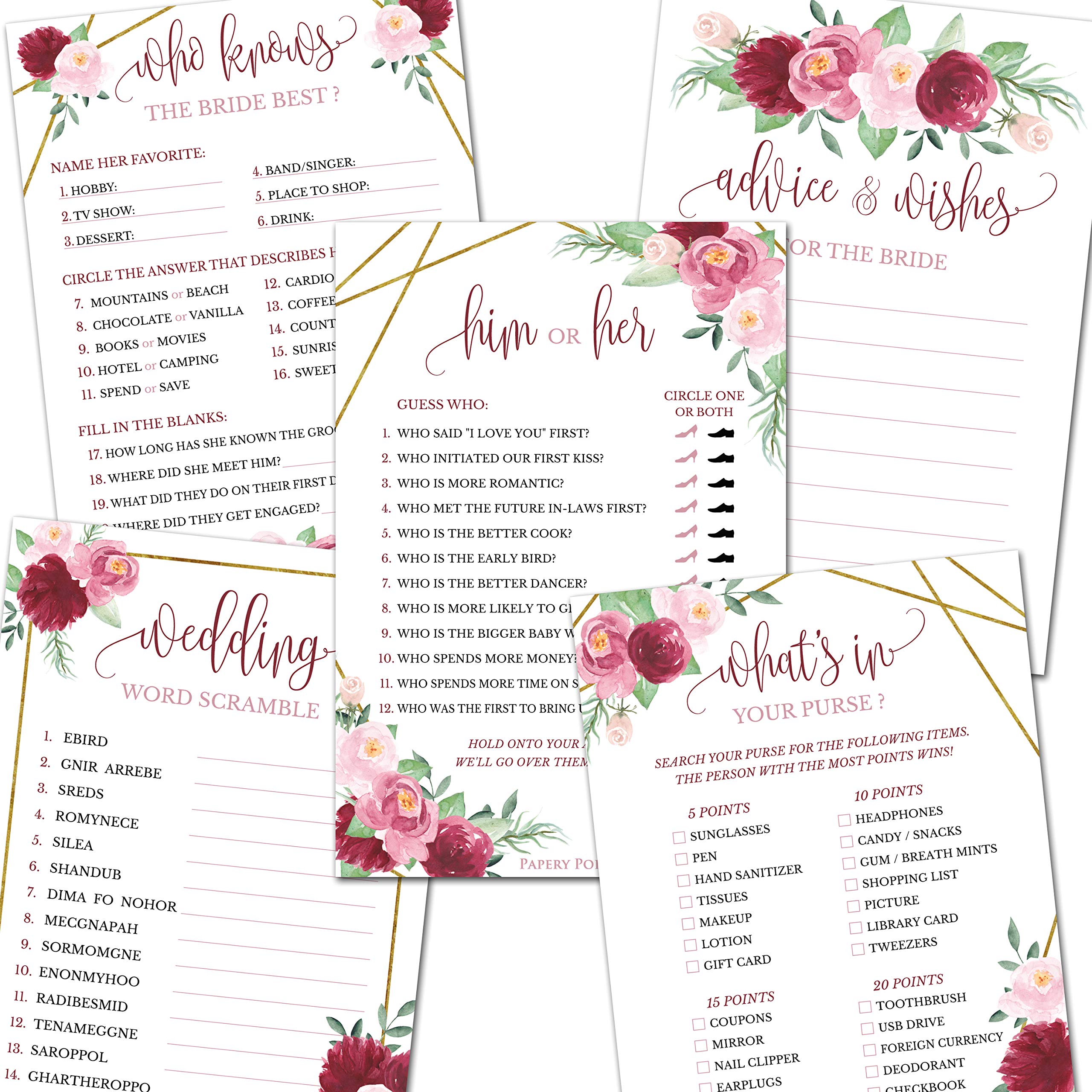 Buy Bridal Shower Games Wedding Shower Games Set of 5 Activities