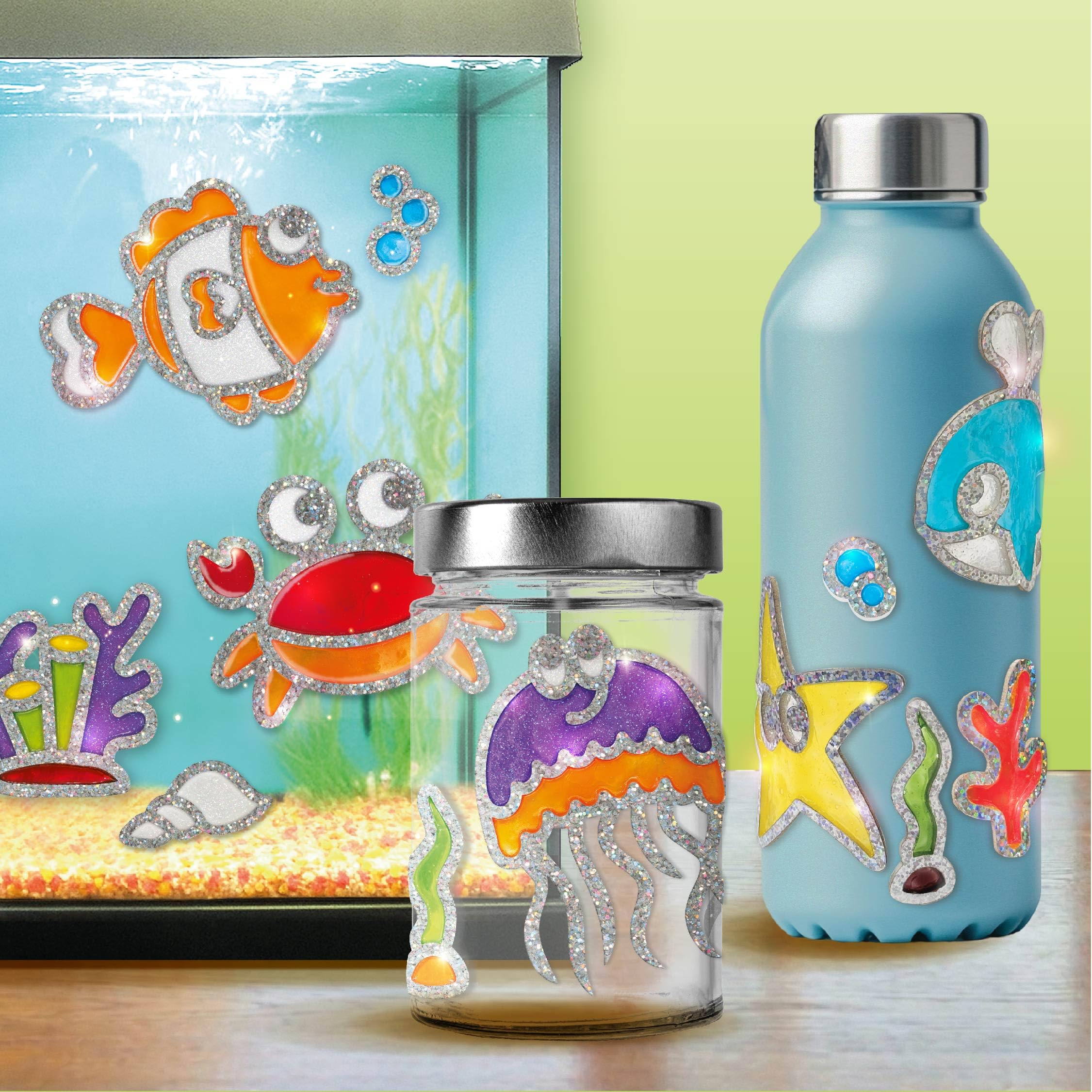 Imagimake DIY Jelly Stickers – Ocean | 3D Gel Stickers Craft Kit for Kids | Window, Bottle & Mug Decoration | Non-Toxic Glass Paints | Age 3+ 4
