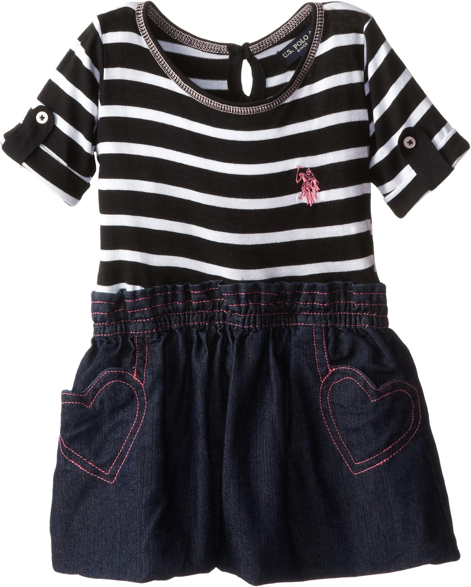 U.S. Polo Assn. Baby-Girls Infant Knit Top with Bottom Denim Bubble Hem Dress