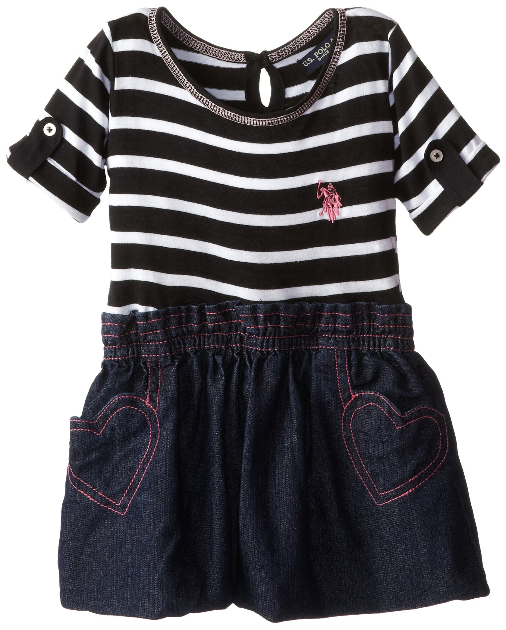 U.S. Polo Assn. Baby-Girls Infant Knit Top with Bottom Denim Bubble Hem Dress