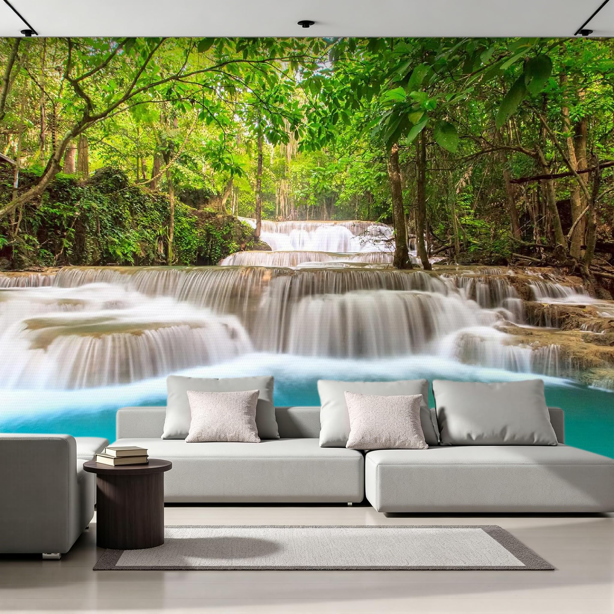 Papier peint panoramique forêt tropicale 366x254 cm | Déco salon cascade