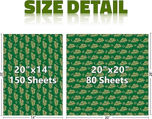 Miniatura 3 de Bobobag 150 hojas de papel de seda de Navidad para bolsas de regalo, papel de regalo de 20 x 14 pulgadas para decoraciones navideñas, 8 diseños