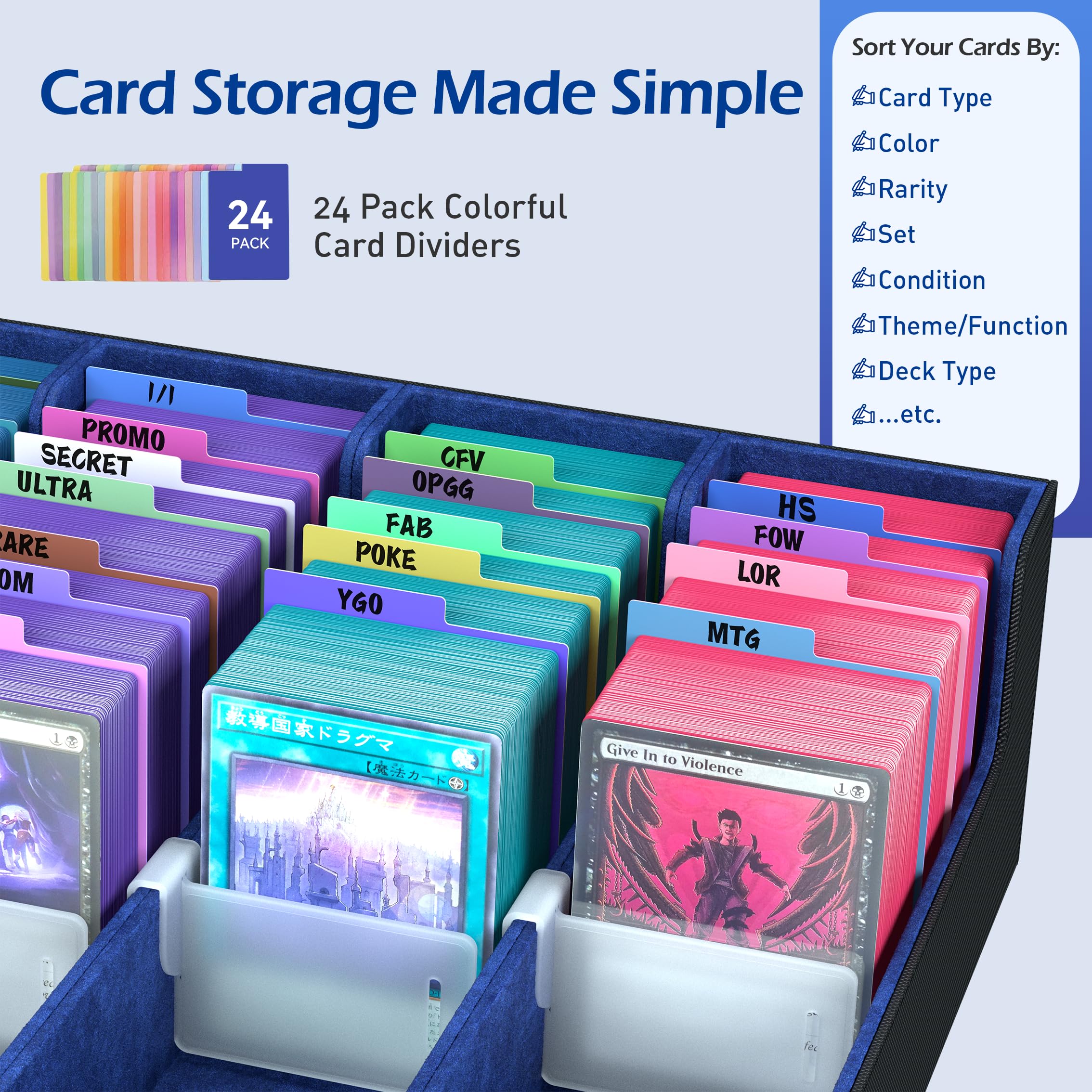 Caja de almacenamiento de 4 filas con 50 fundas y 24 divisores, funda apta para cartas de juego Mtg Tcg Magic Commander, caja de mazo para cartas deportivas de béisbol