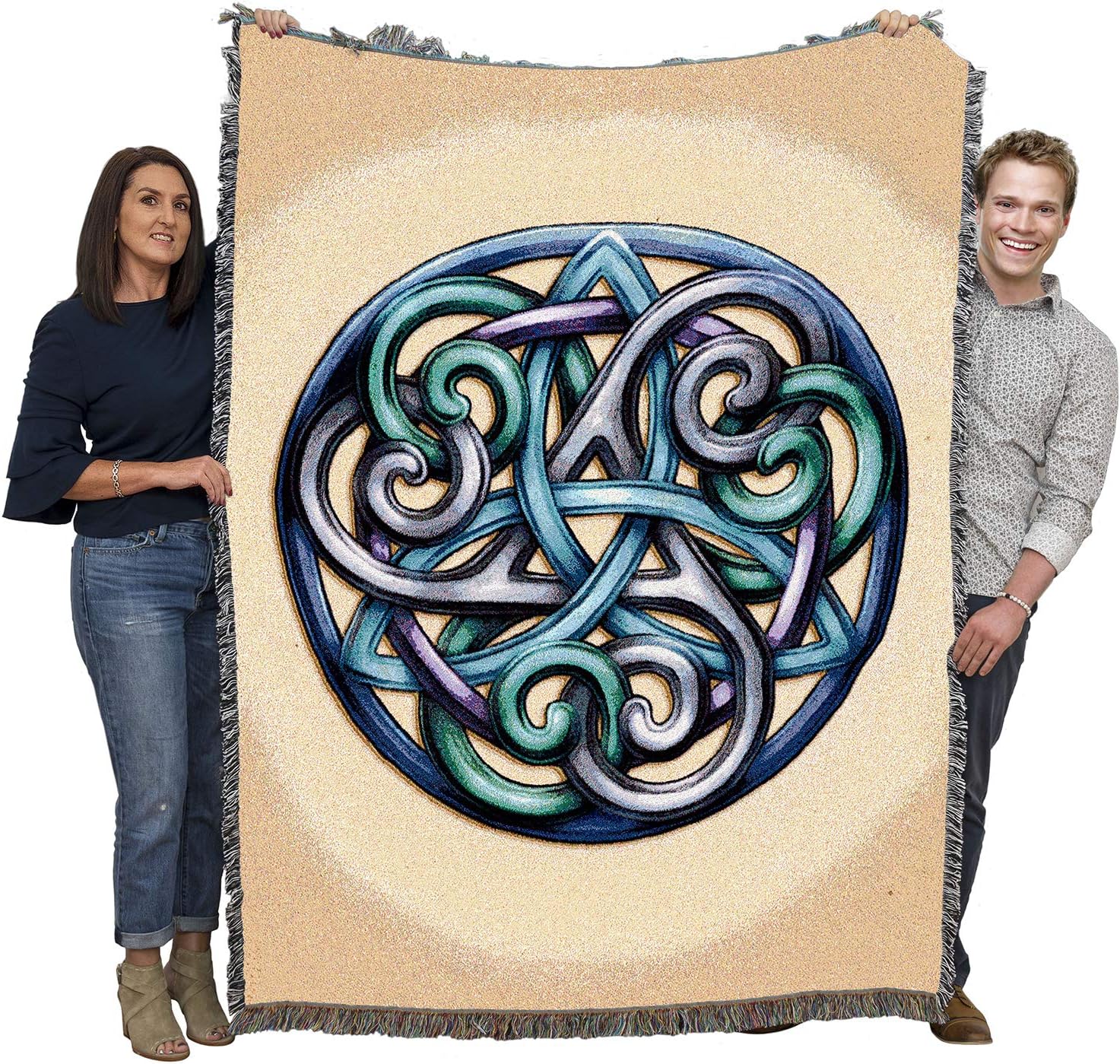 Pure Country Weavers Celtic Grace Blanket by Brigid Ashwood -Trinity Knot Triquetra with Spirals - Gift Tapestry Throw Woven from Cotton - Made in The USA (72x54)