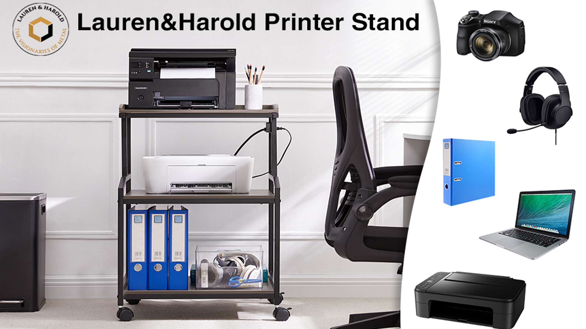 Printer Stand With Power Outlets And USB Charging Ports, Large Printer Table Storage 4 Tier Rolling Printer Stand Wheels Desktop Cpu Small Space Home Office - View #7