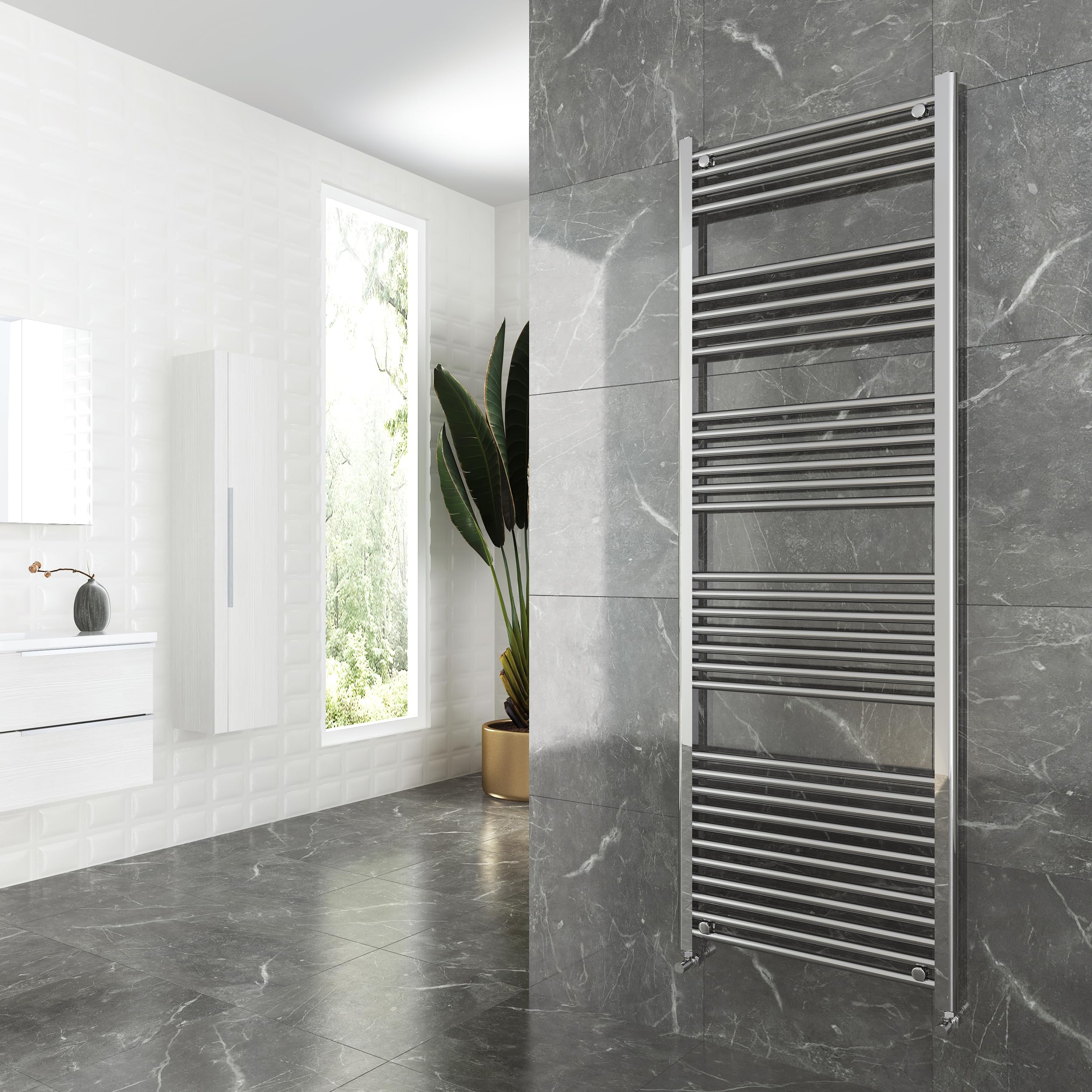 600mm (w) x 1800mm (h) Straight Chrome Heated Towel Ladder Rail Bathroom Radiator - 3390 BTUs