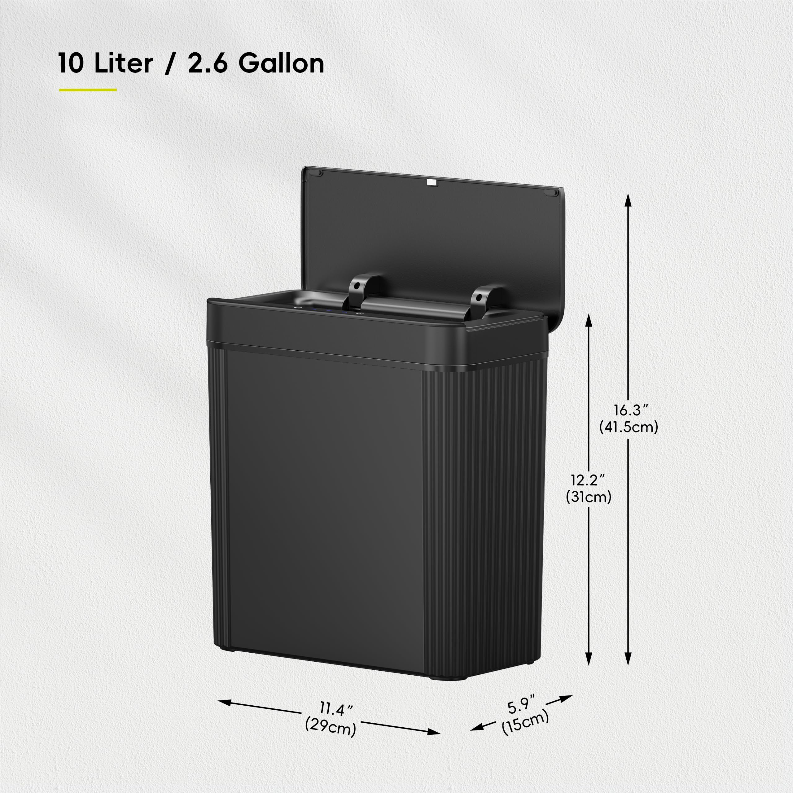 EKO Brio - Cubo de basura con sensor de movimiento, automático, sin contacto, resistente al agua, para cocina, dormitorio y oficina, 10 L, color negro
